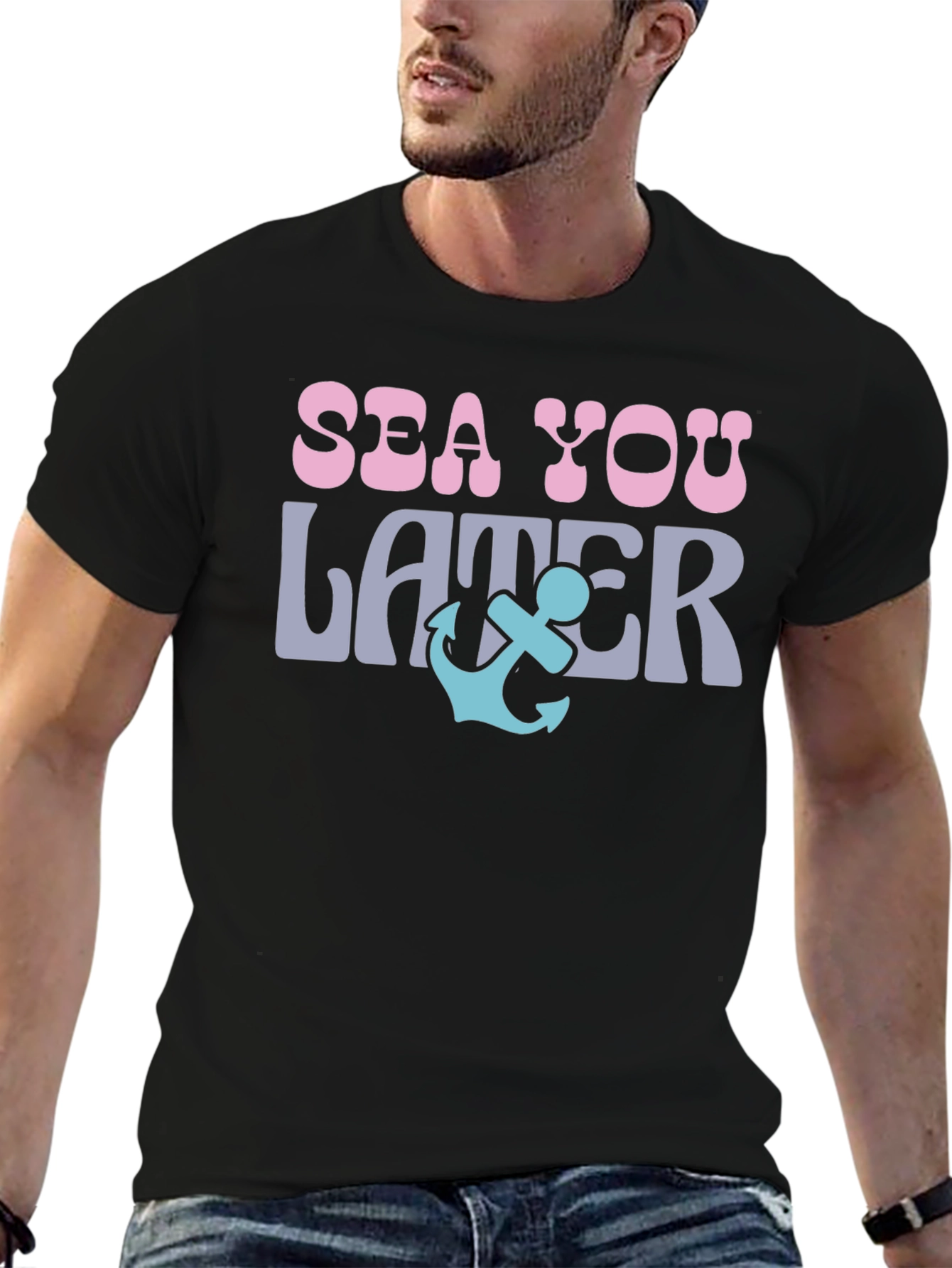 Sea You Later Anchor Graphic Tee - Black