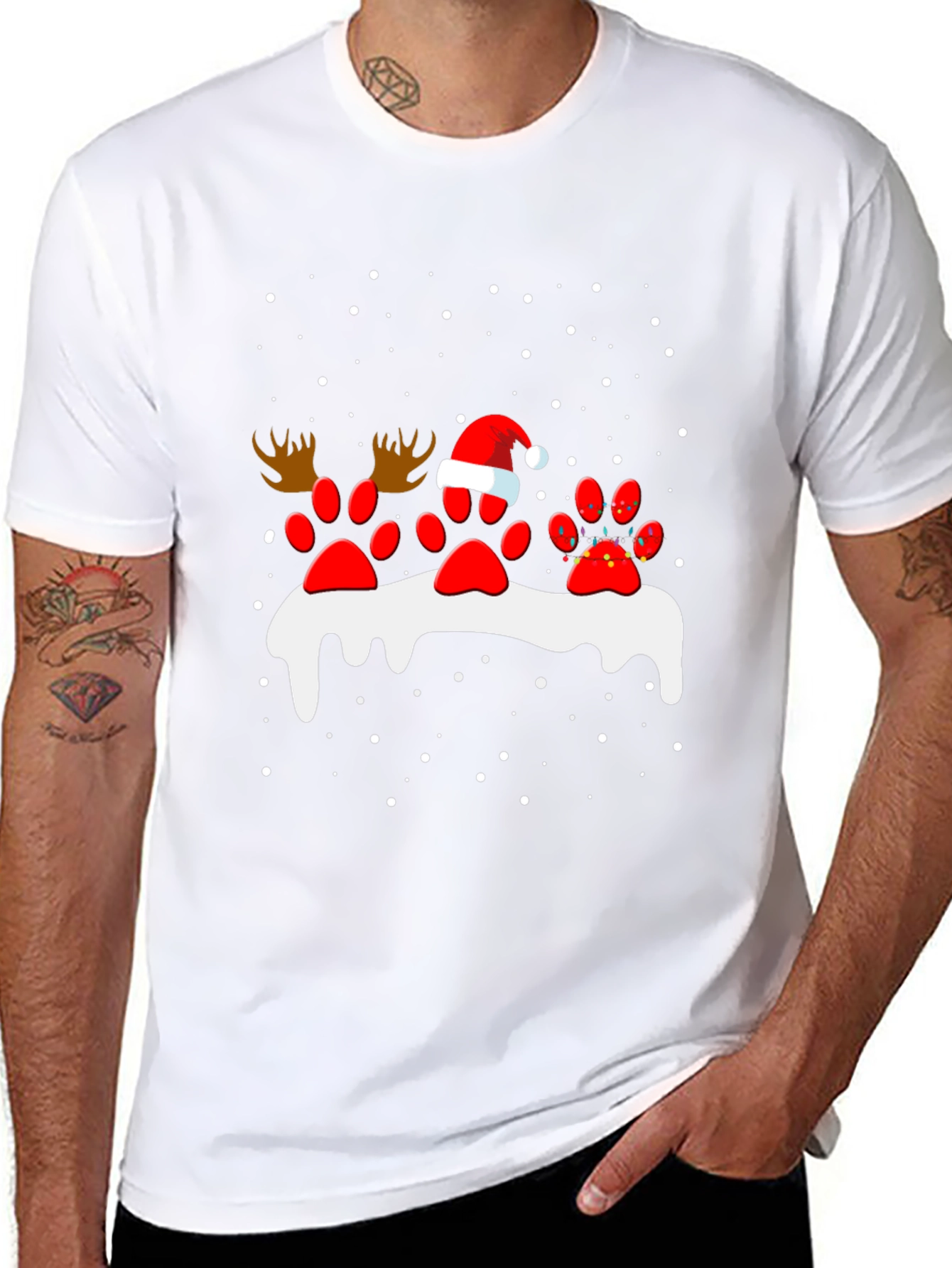 Festive Paw Print Christmas T-Shirt