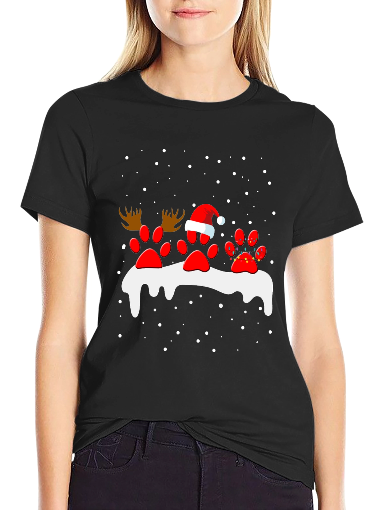 Festive Paw Print Christmas T-Shirt