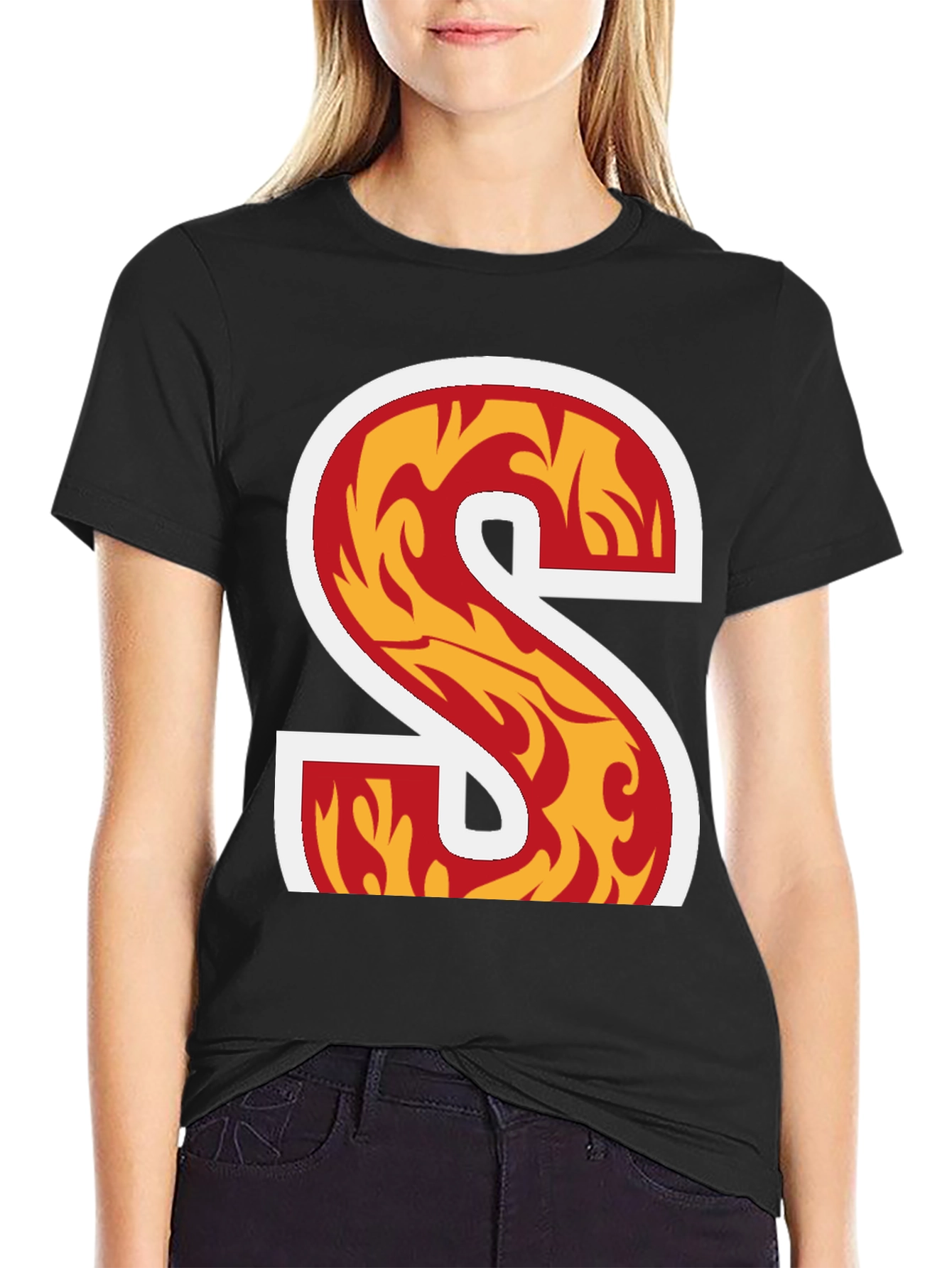 Fiery Letter S Graphic Tee - Bold Statement Shirt