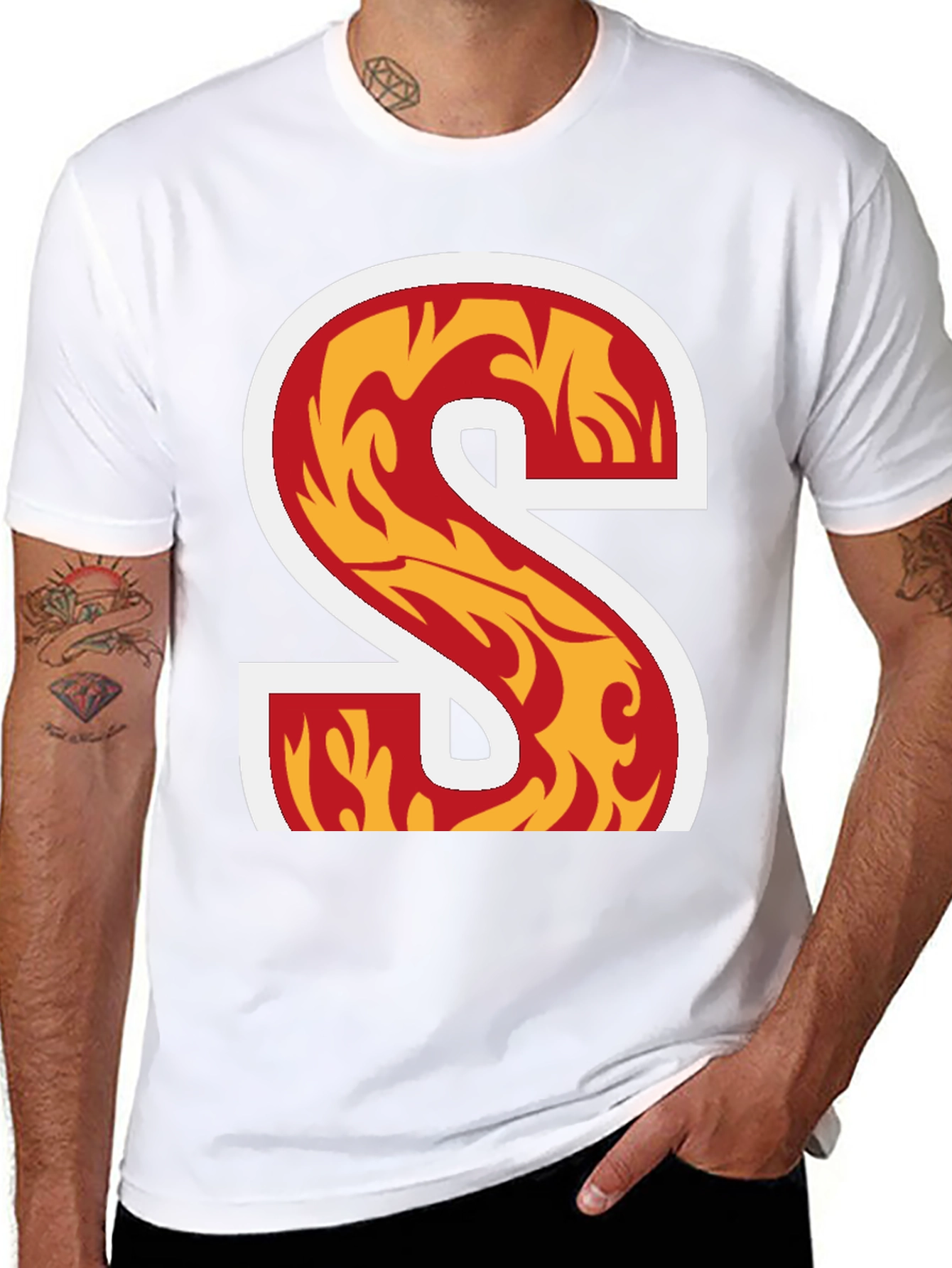 Fiery Letter S Graphic Tee - Bold Statement Shirt