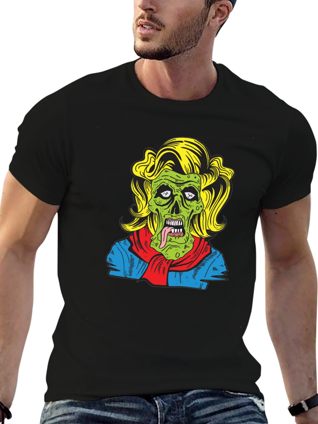 Zombie Woman Graphic Tee - Black Cotton T-Shirt