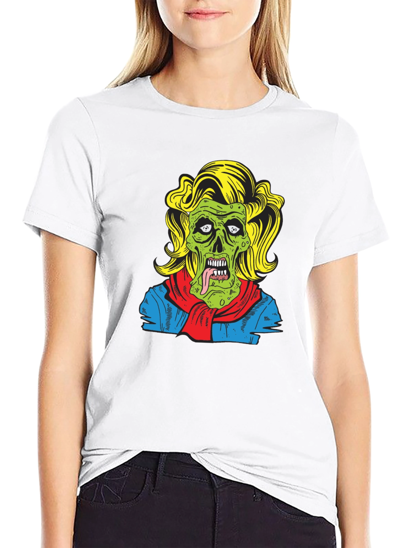 Zombie Woman Graphic Tee - Black Cotton T-Shirt