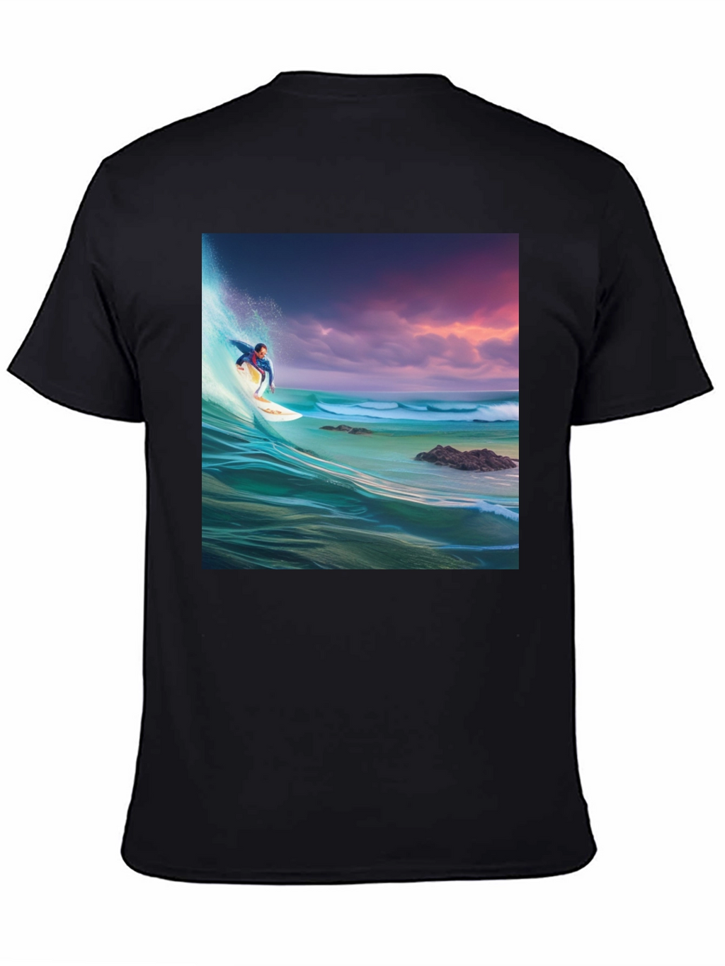 Surfer Wave Graphic Tee - Black Cotton Blend