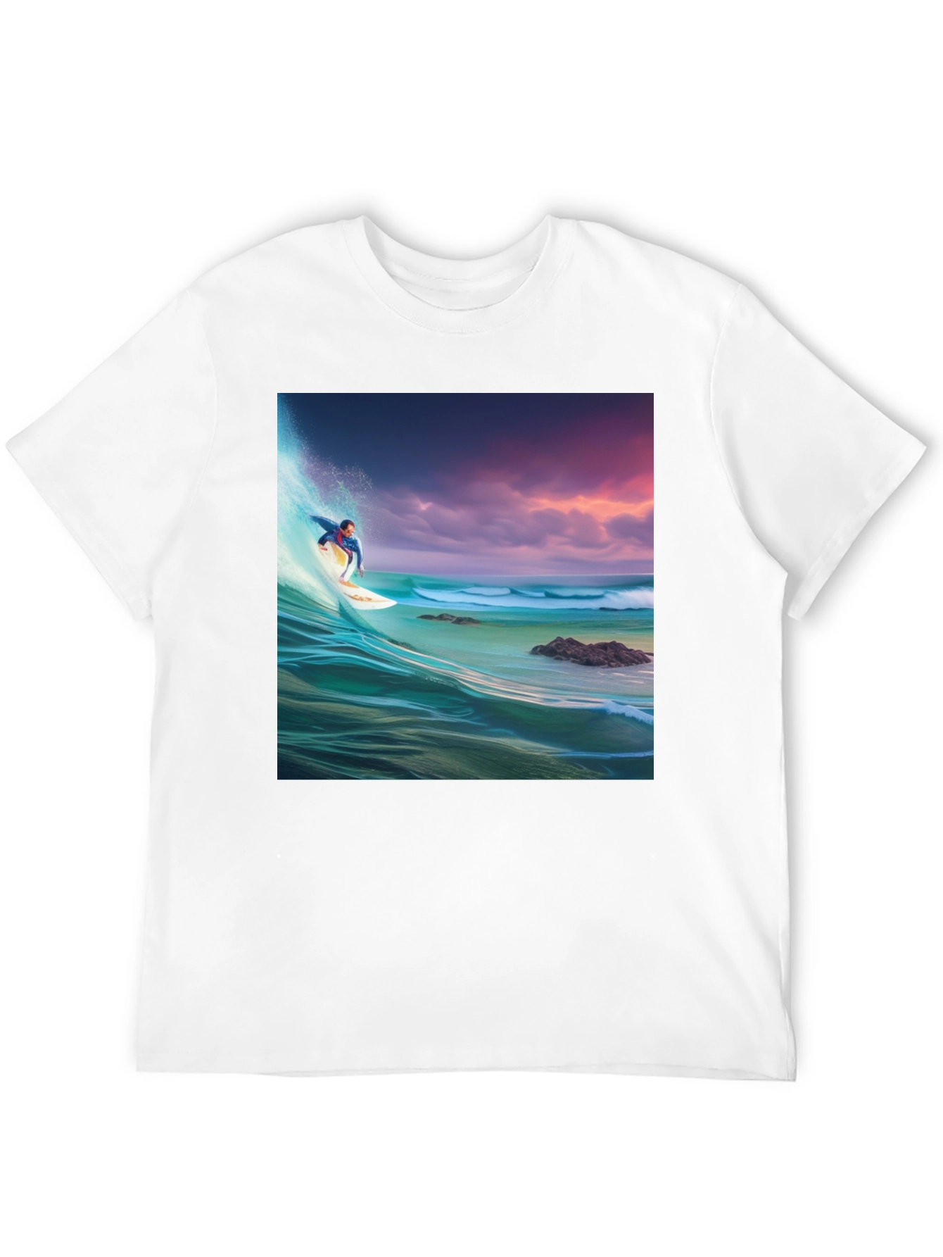 Surfer Wave Graphic Tee - Black Cotton Blend