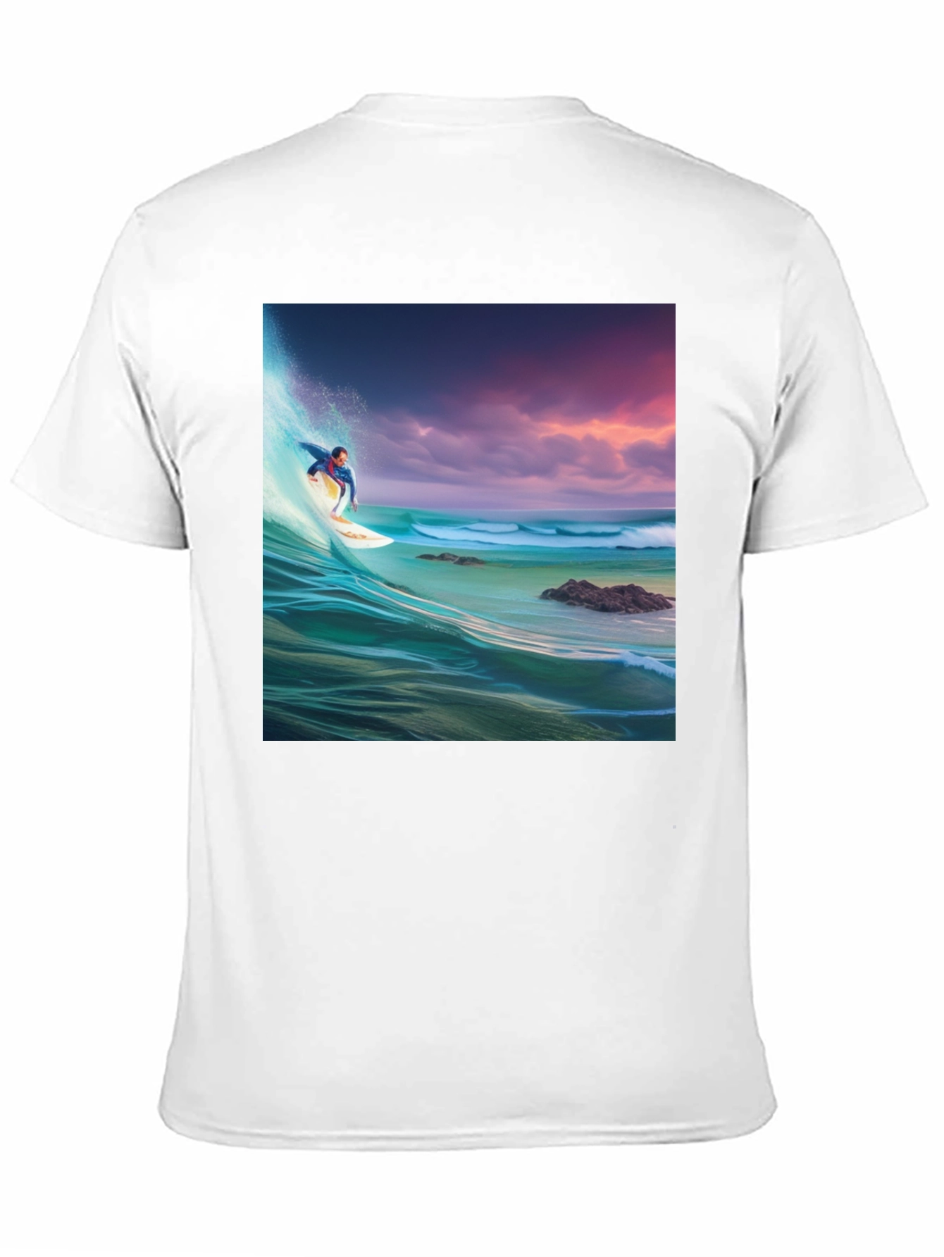 Surfer Wave Graphic Tee - Black Cotton Blend