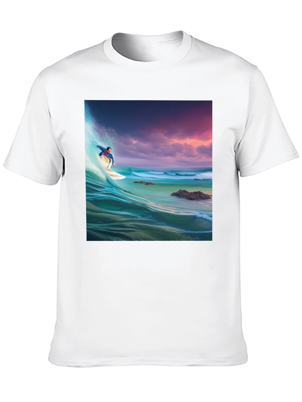 Surfer Wave Graphic Tee - Black Cotton Blend