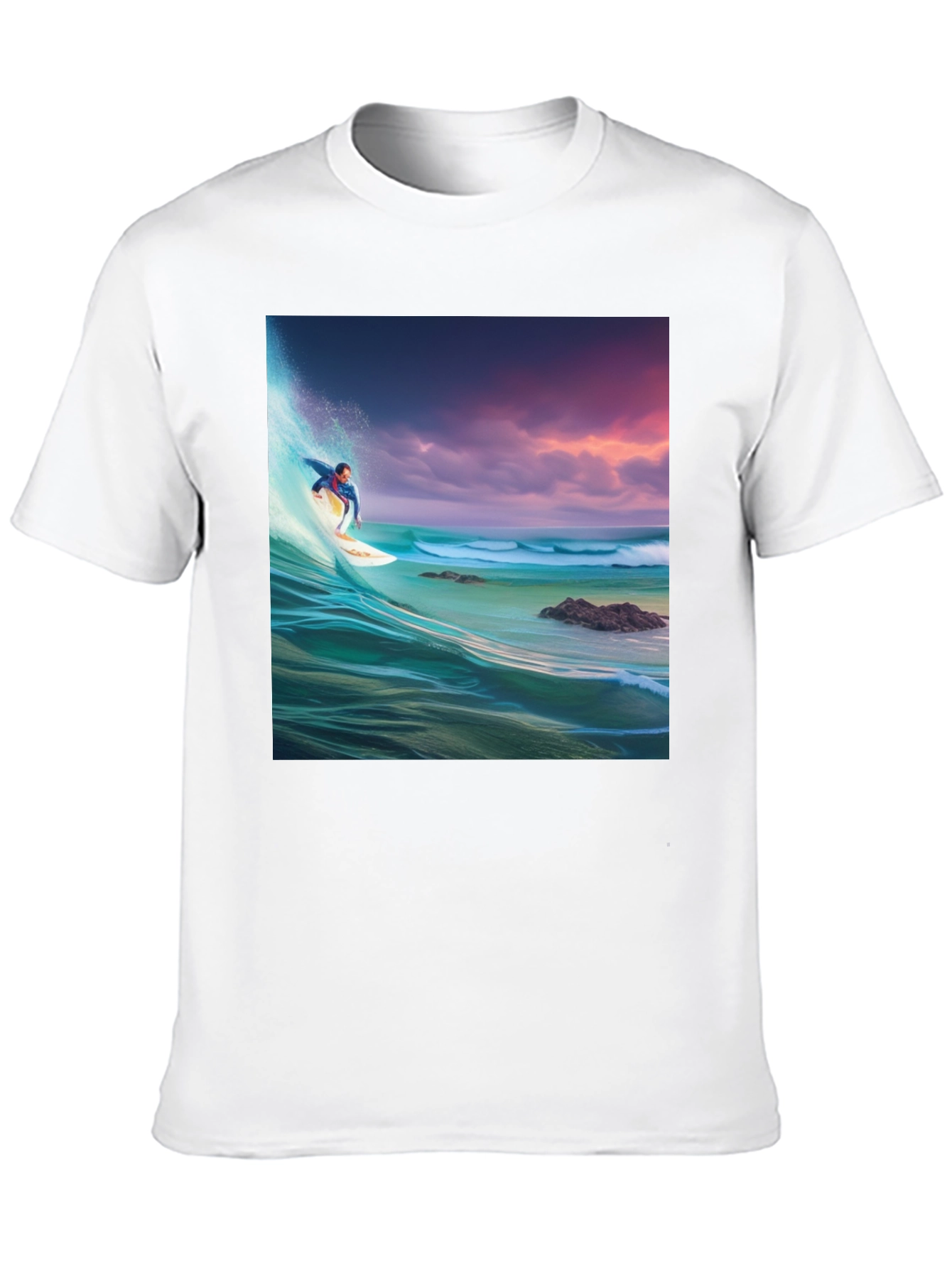 Surfer Wave Graphic Tee - Black Cotton Blend