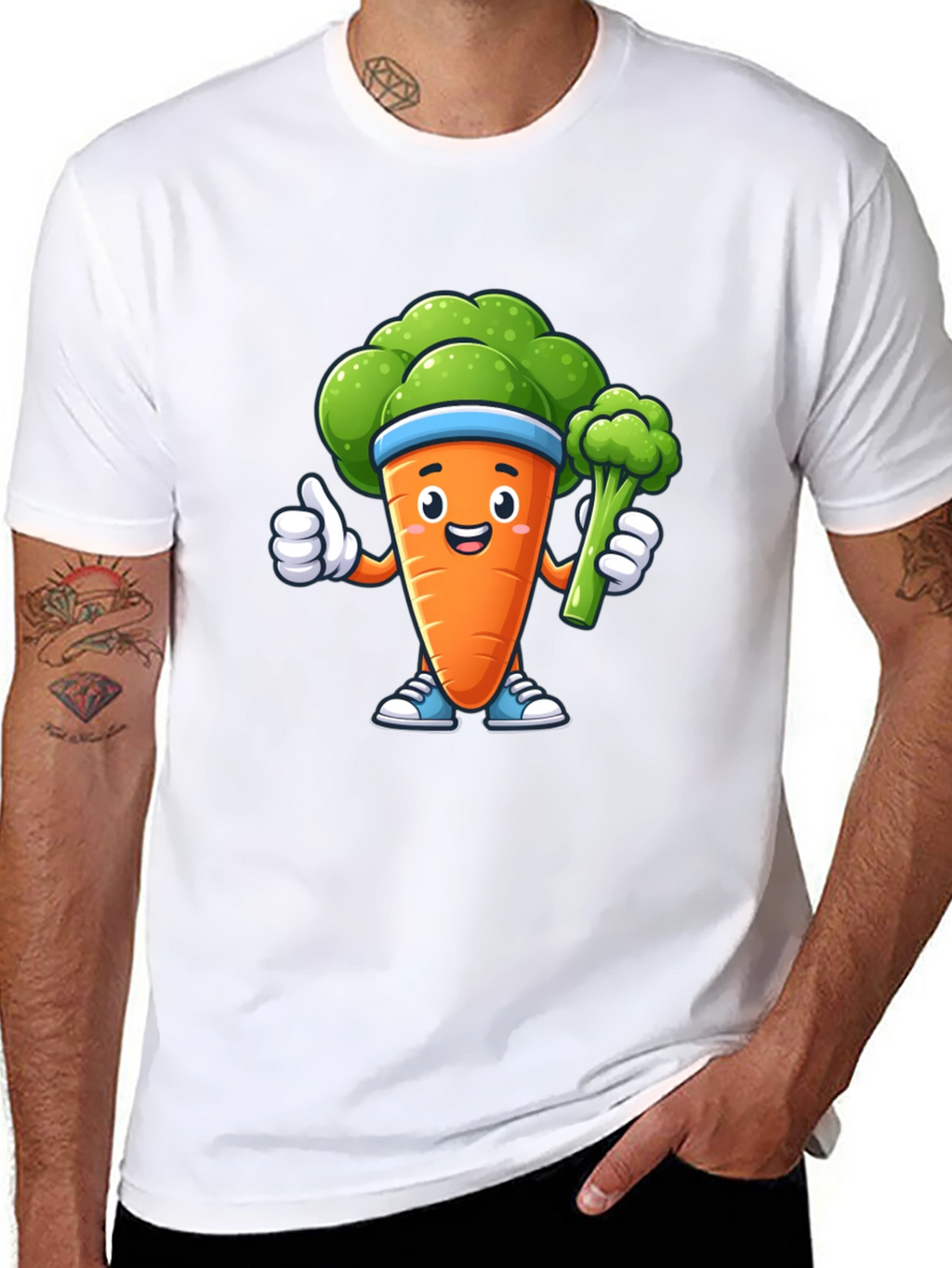 Fun Carrot & Broccoli Cartoon Graphic Tee