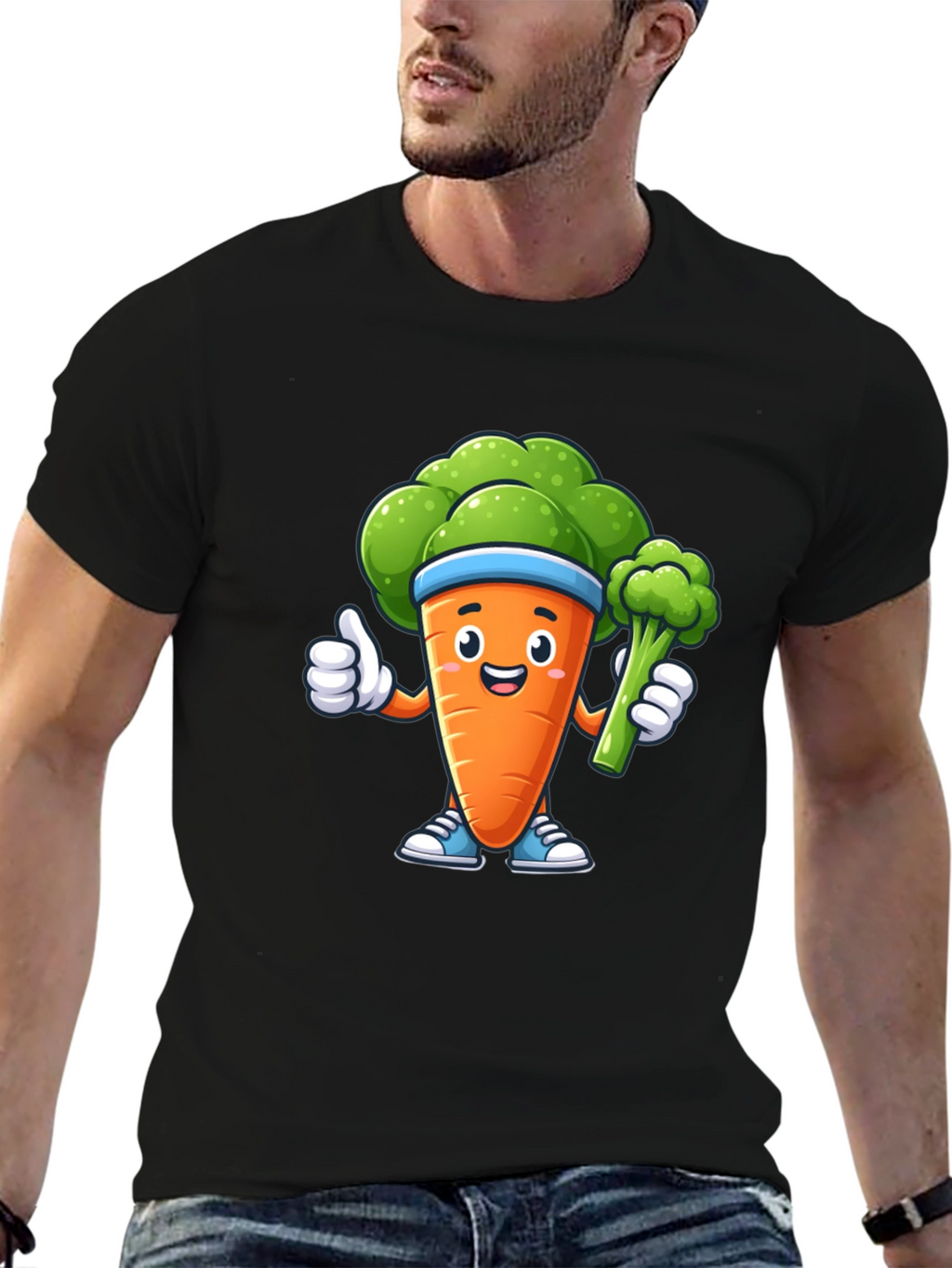 Fun Carrot & Broccoli Cartoon Graphic Tee