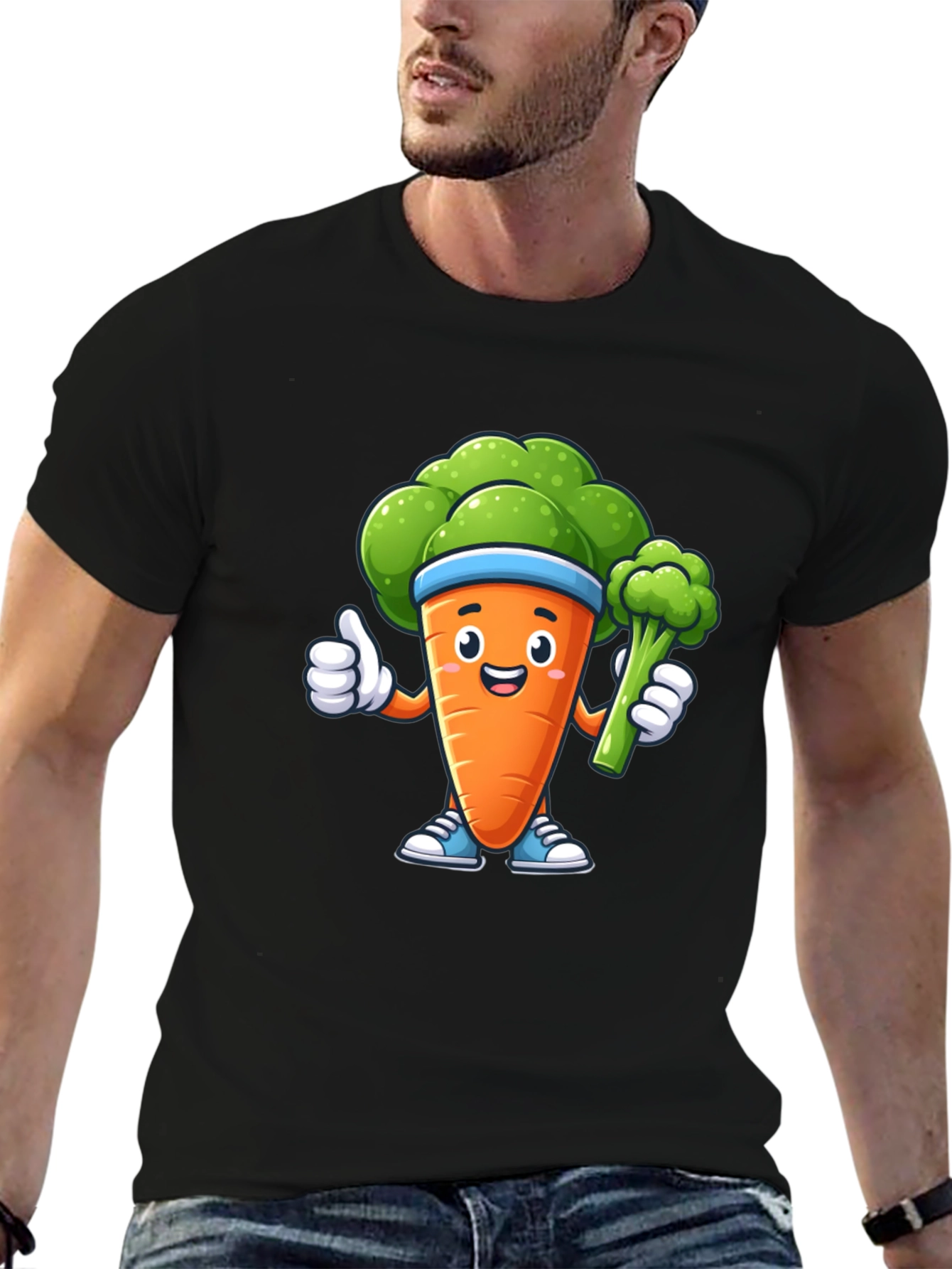 Fun Carrot & Broccoli Cartoon Graphic Tee