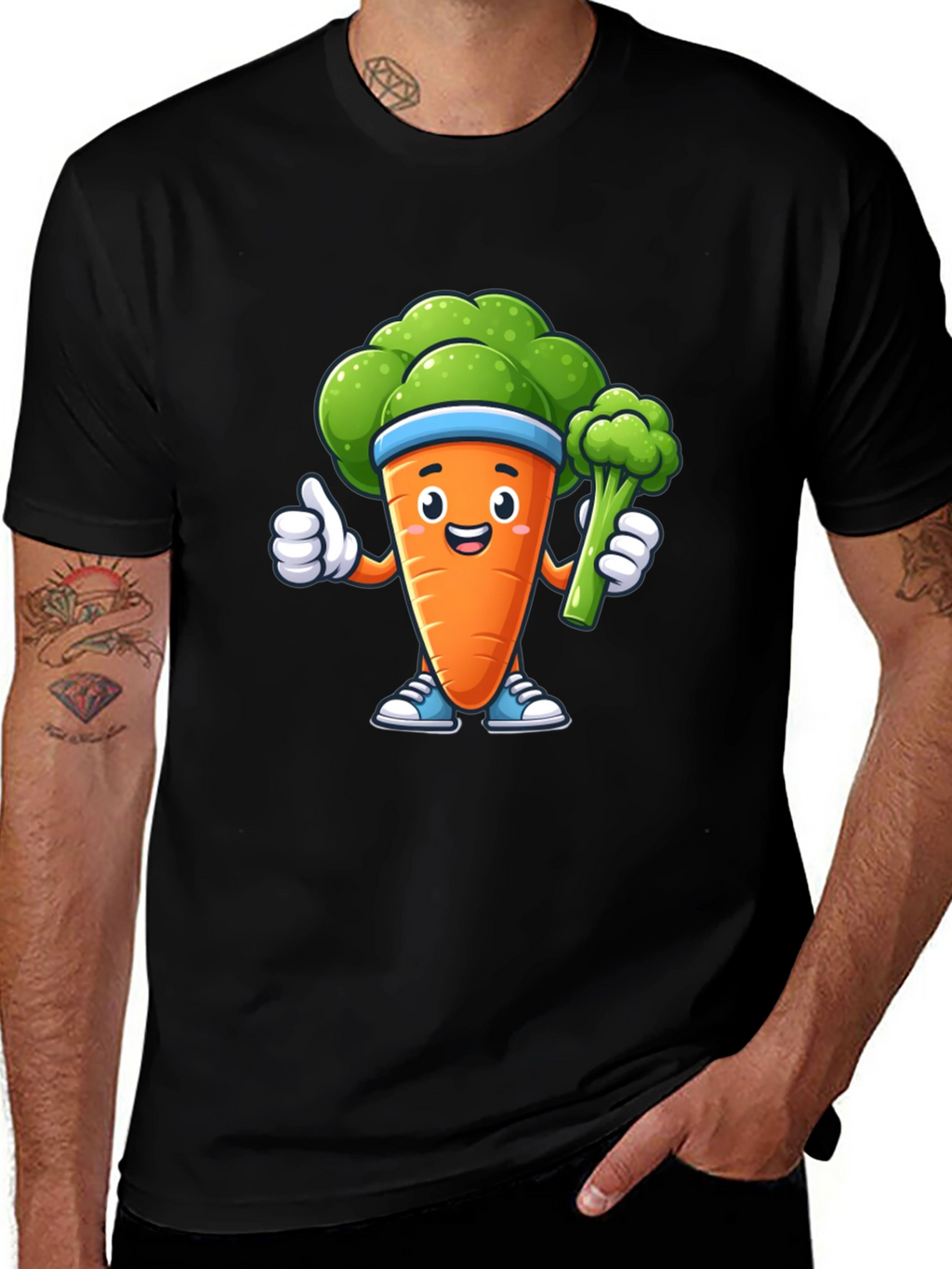 Fun Carrot & Broccoli Cartoon Graphic Tee