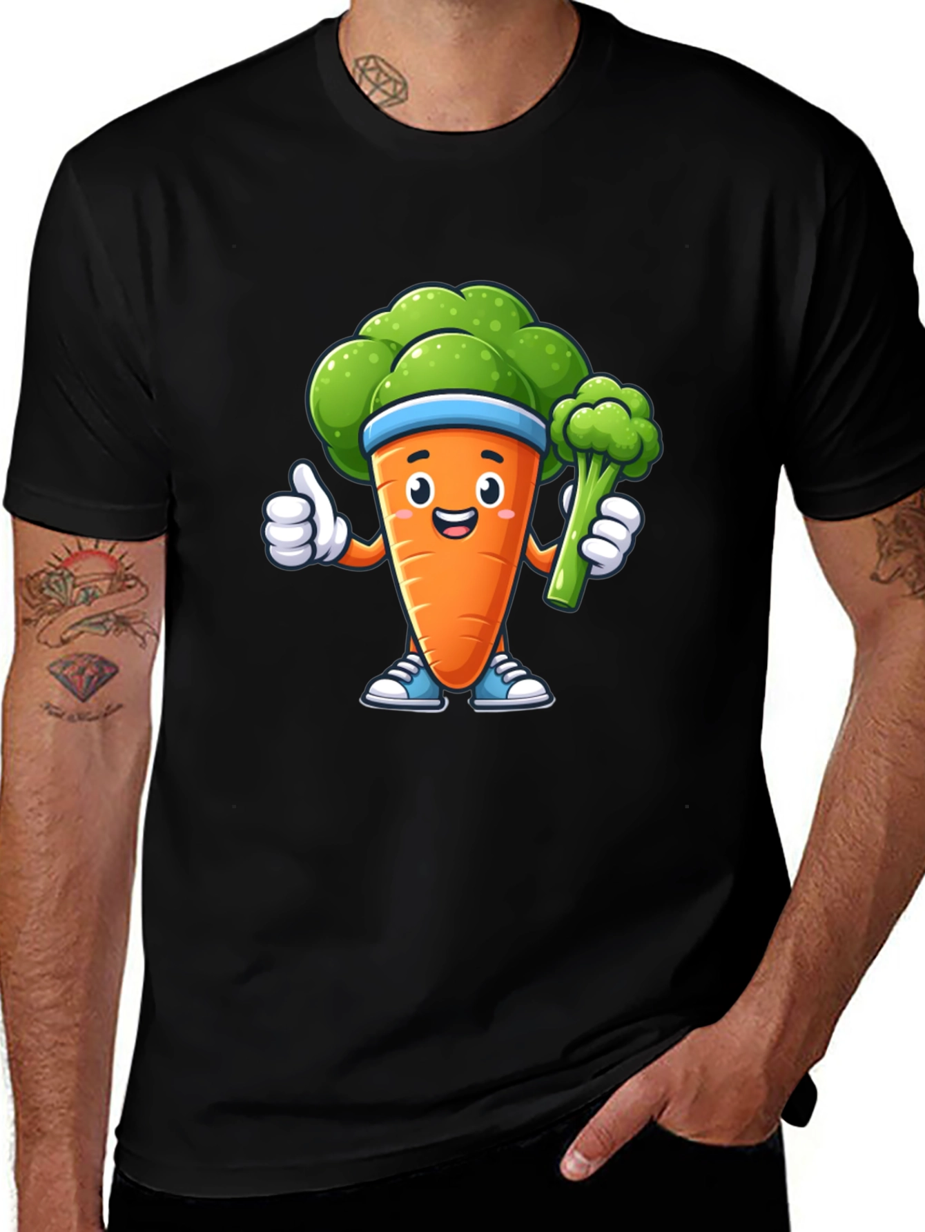 Fun Carrot & Broccoli Cartoon Graphic Tee