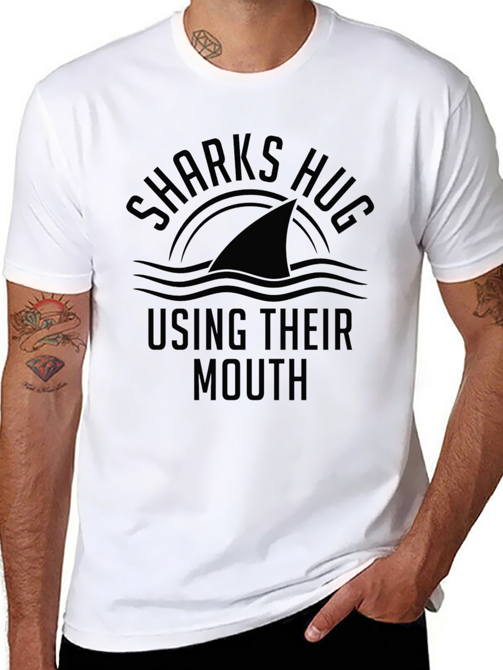 Sharks Hug Graphic Black T-Shirt Funny Shark Lover Tee