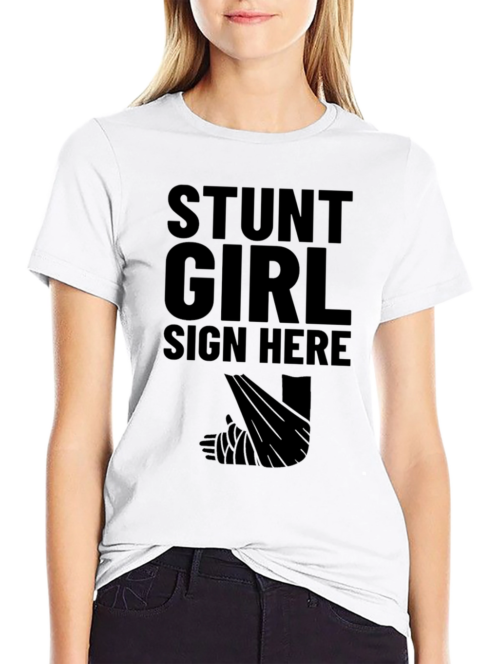 Stunt Girl Sign Here Black T-Shirt