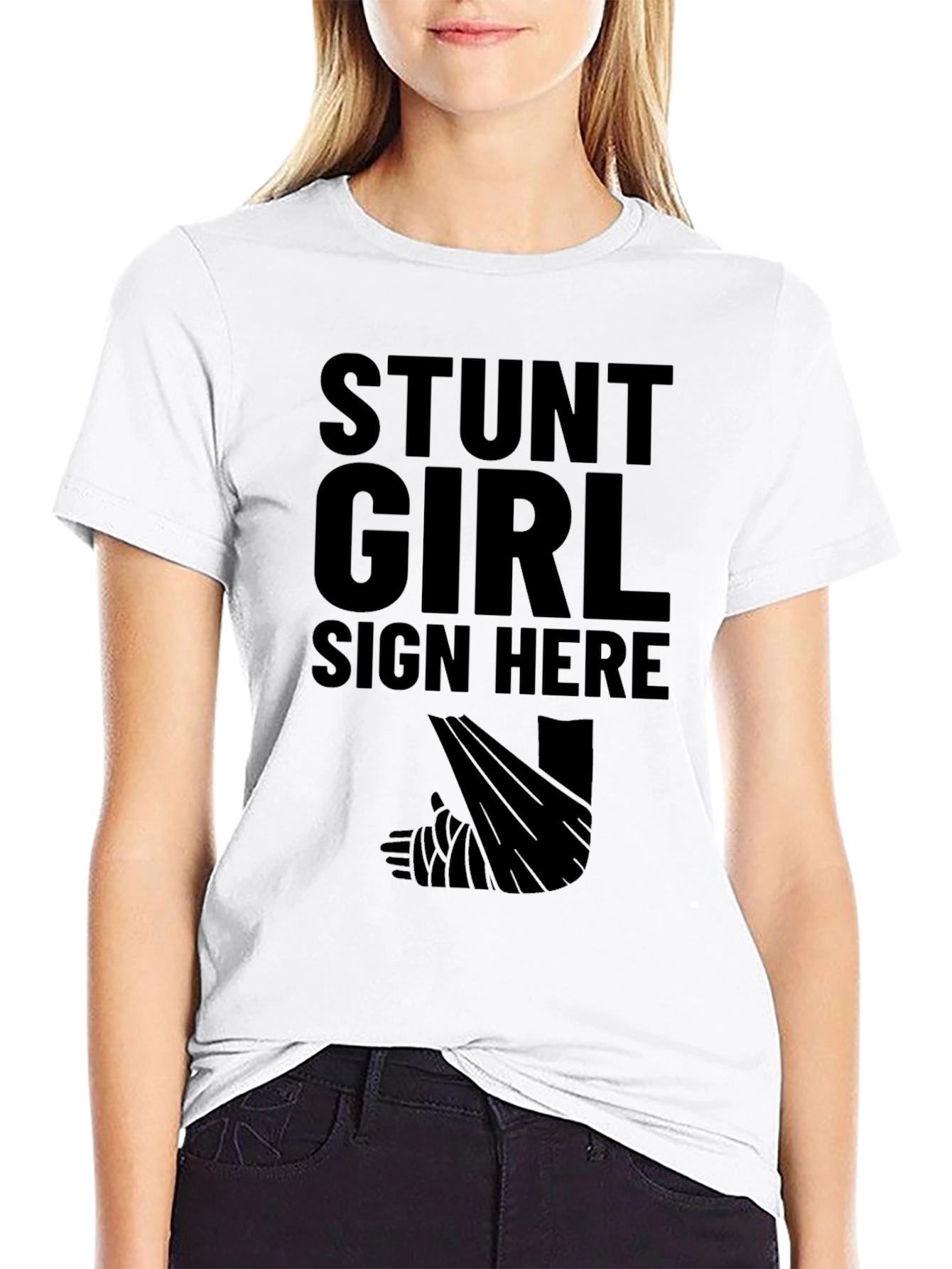 Stunt Girl Sign Here Black T-Shirt