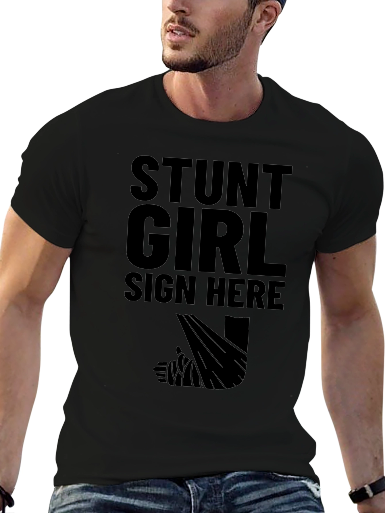 Stunt Girl Sign Here Black T-Shirt