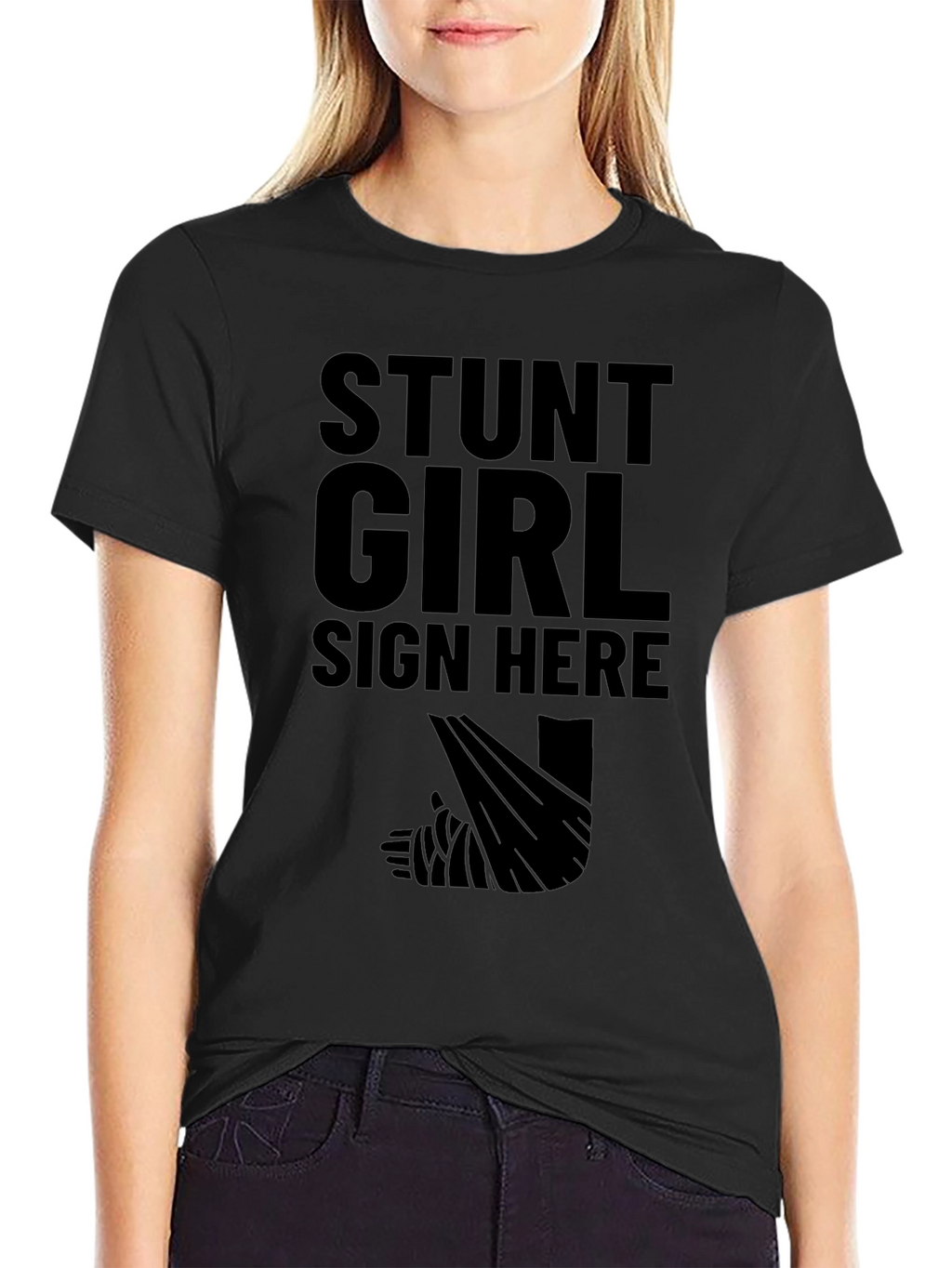 Stunt Girl Sign Here Black T-Shirt