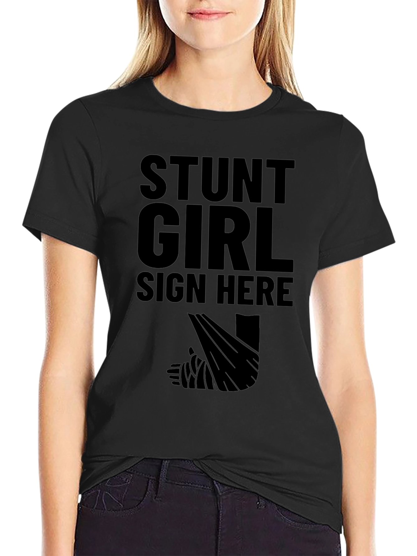 Stunt Girl Sign Here Black T-Shirt