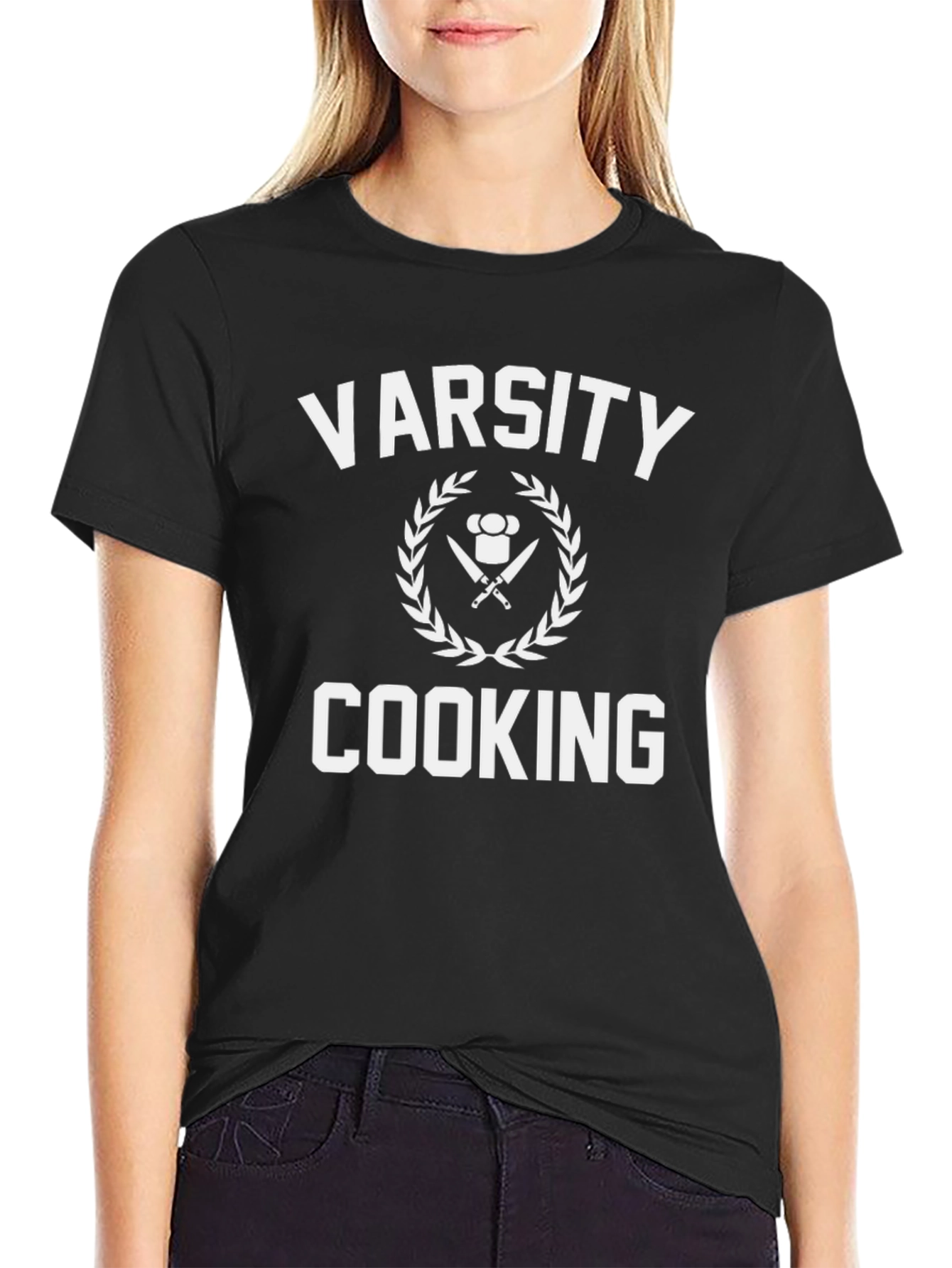 Varsity Cooking T-Shirt - Chefs Knife & Hat Design