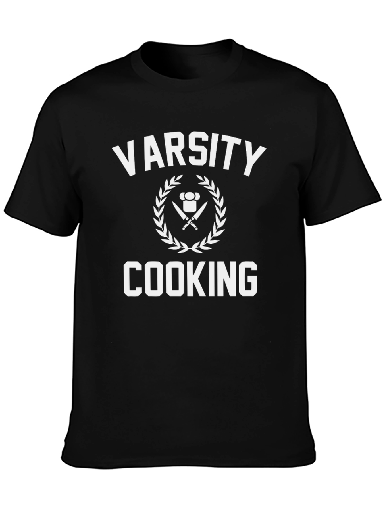 Varsity Cooking T-Shirt - Chefs Knife & Hat Design