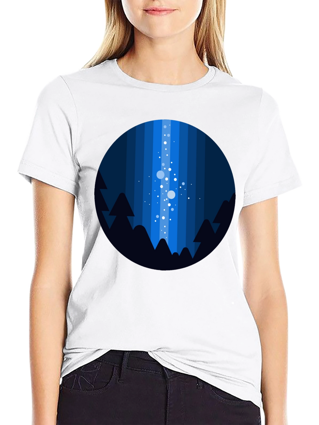 Night Sky T-Shirt - Geometric Tree & Star Design