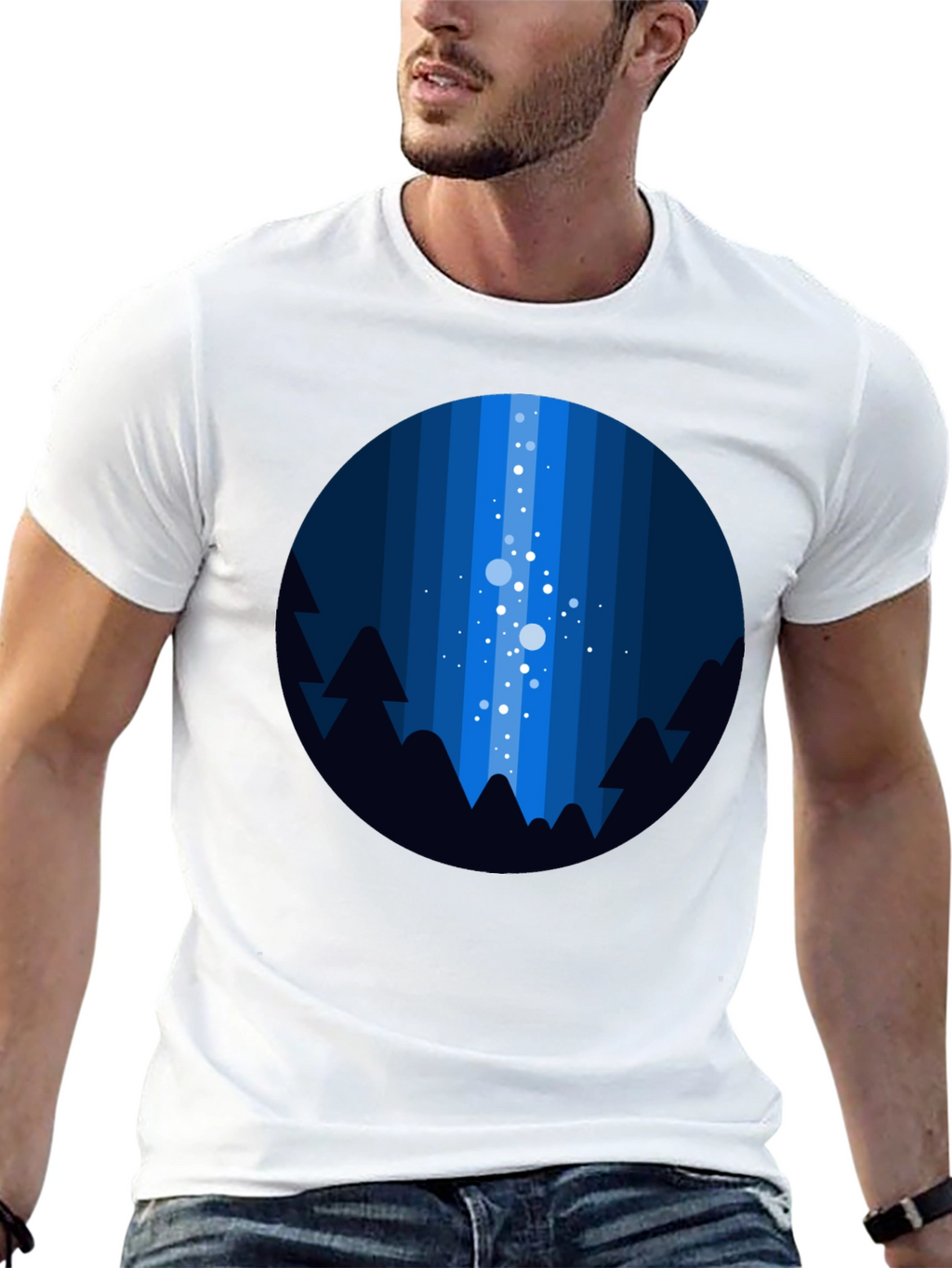 Night Sky T-Shirt - Geometric Tree & Star Design