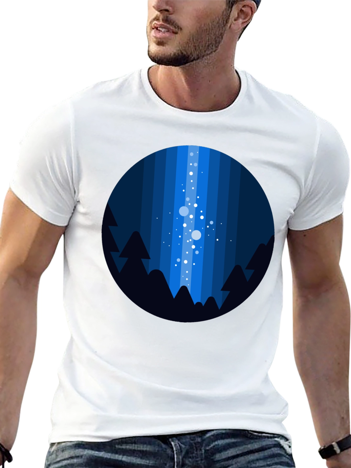 Night Sky T-Shirt - Geometric Tree & Star Design
