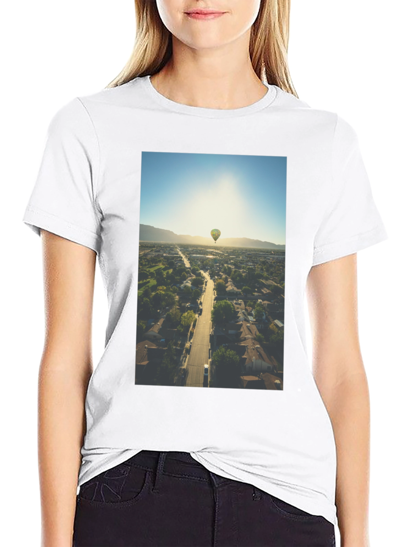 Hot Air Balloon Graphic Tee - Aerial View T-Shirt