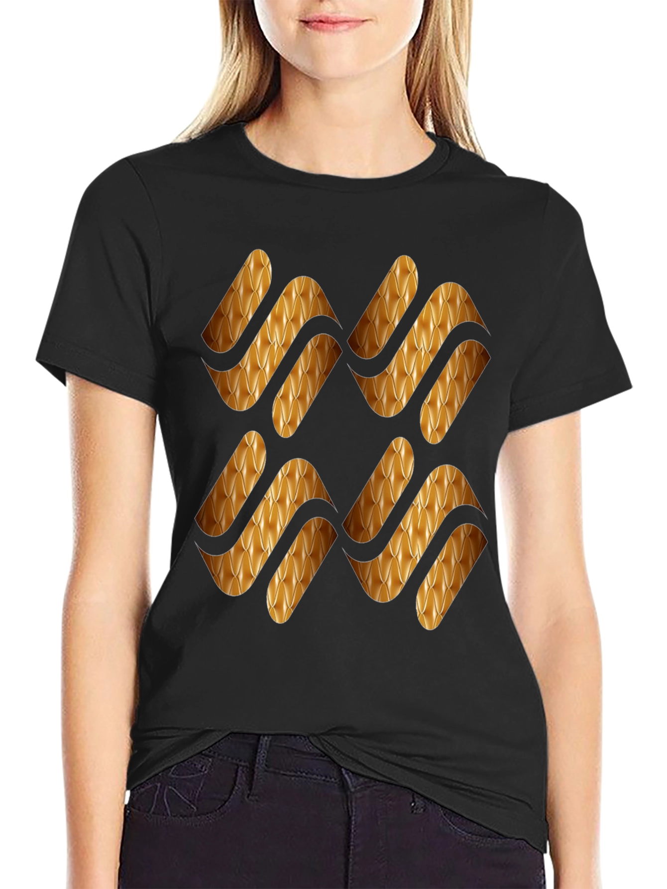 Stylish Black T-Shirt with Gold Pattern