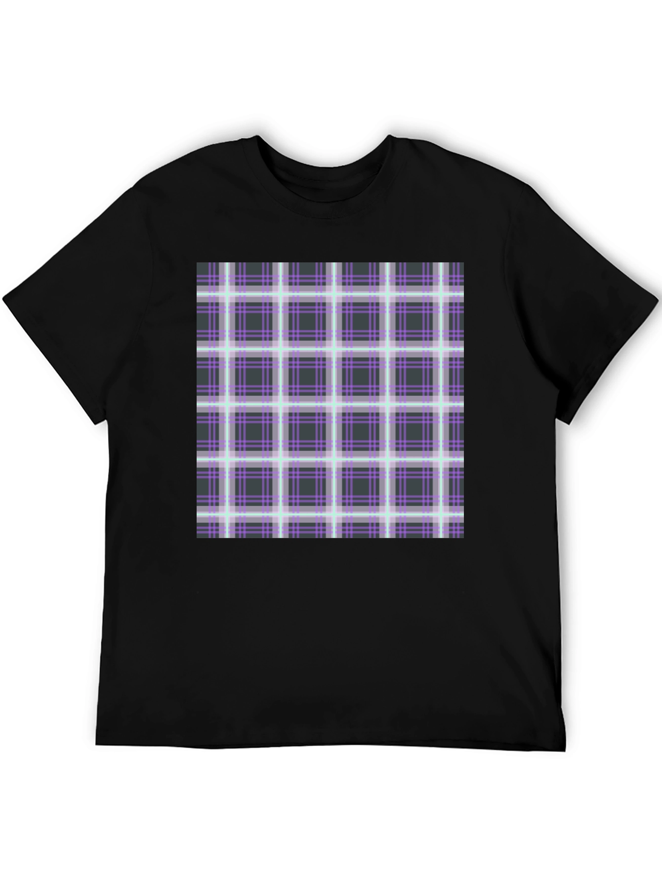 Plaid Graphic Print Black T-Shirt