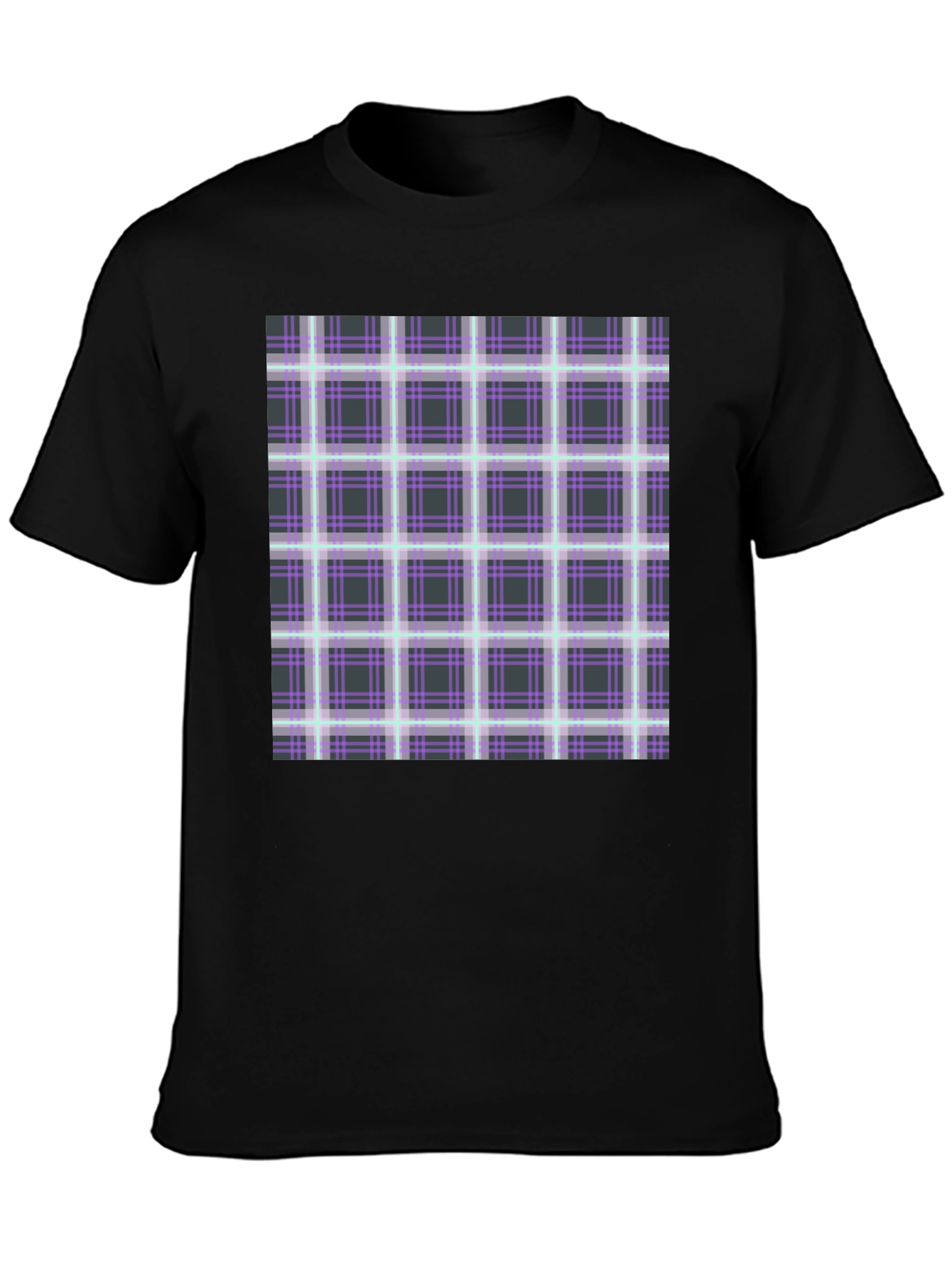 Plaid Graphic Print Black T-Shirt