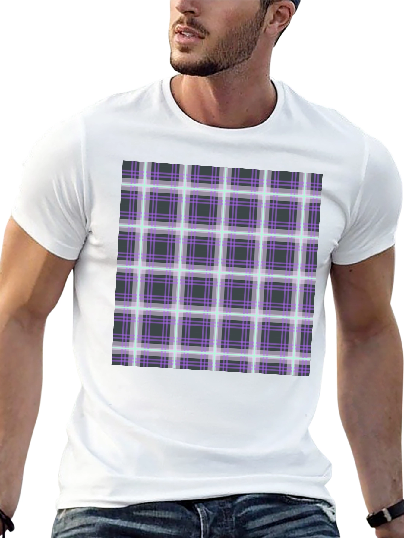 Plaid Graphic Print Black T-Shirt