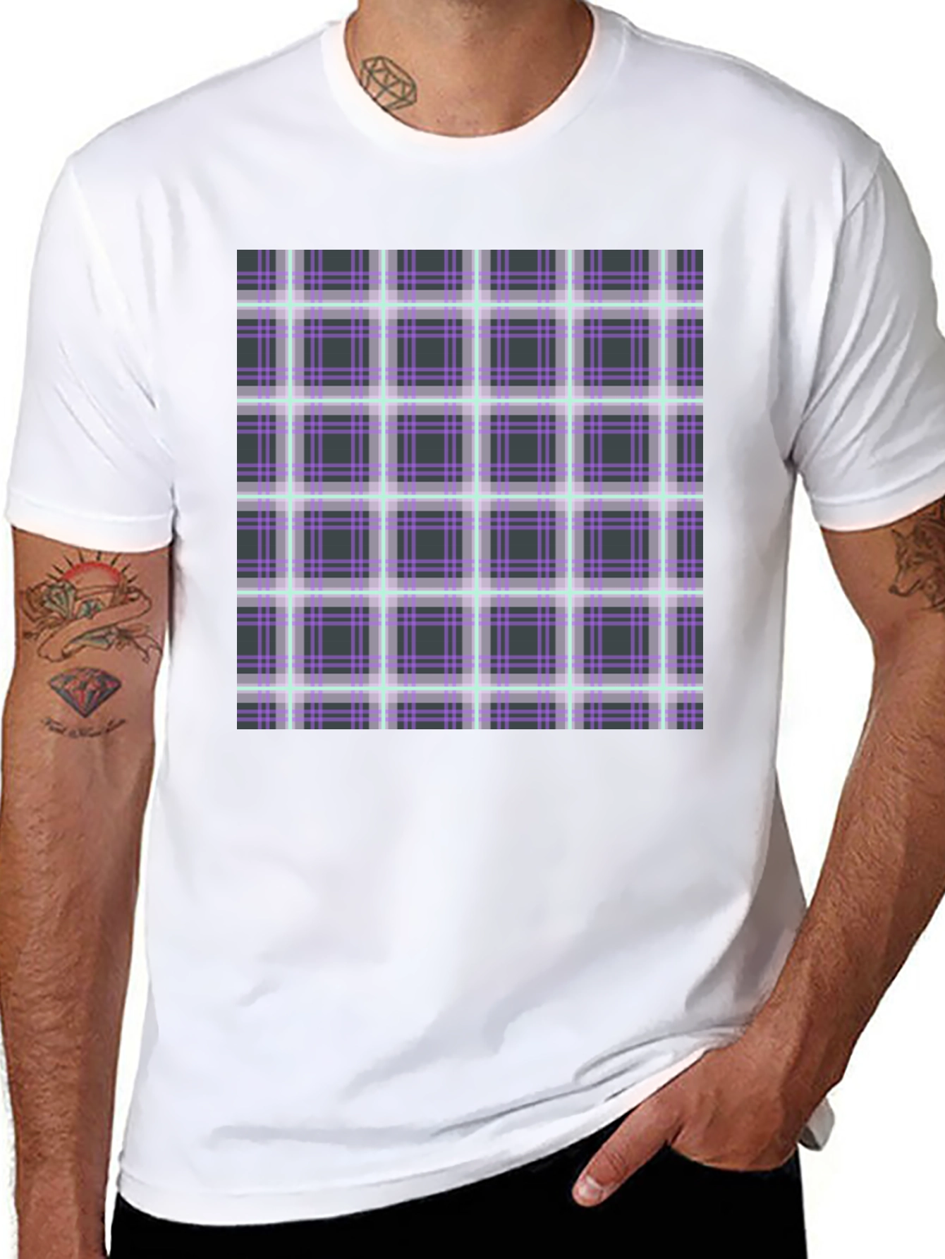Plaid Graphic Print Black T-Shirt