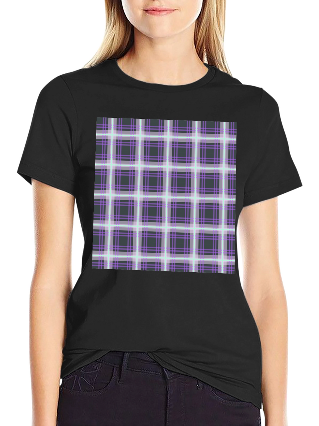 Plaid Graphic Print Black T-Shirt