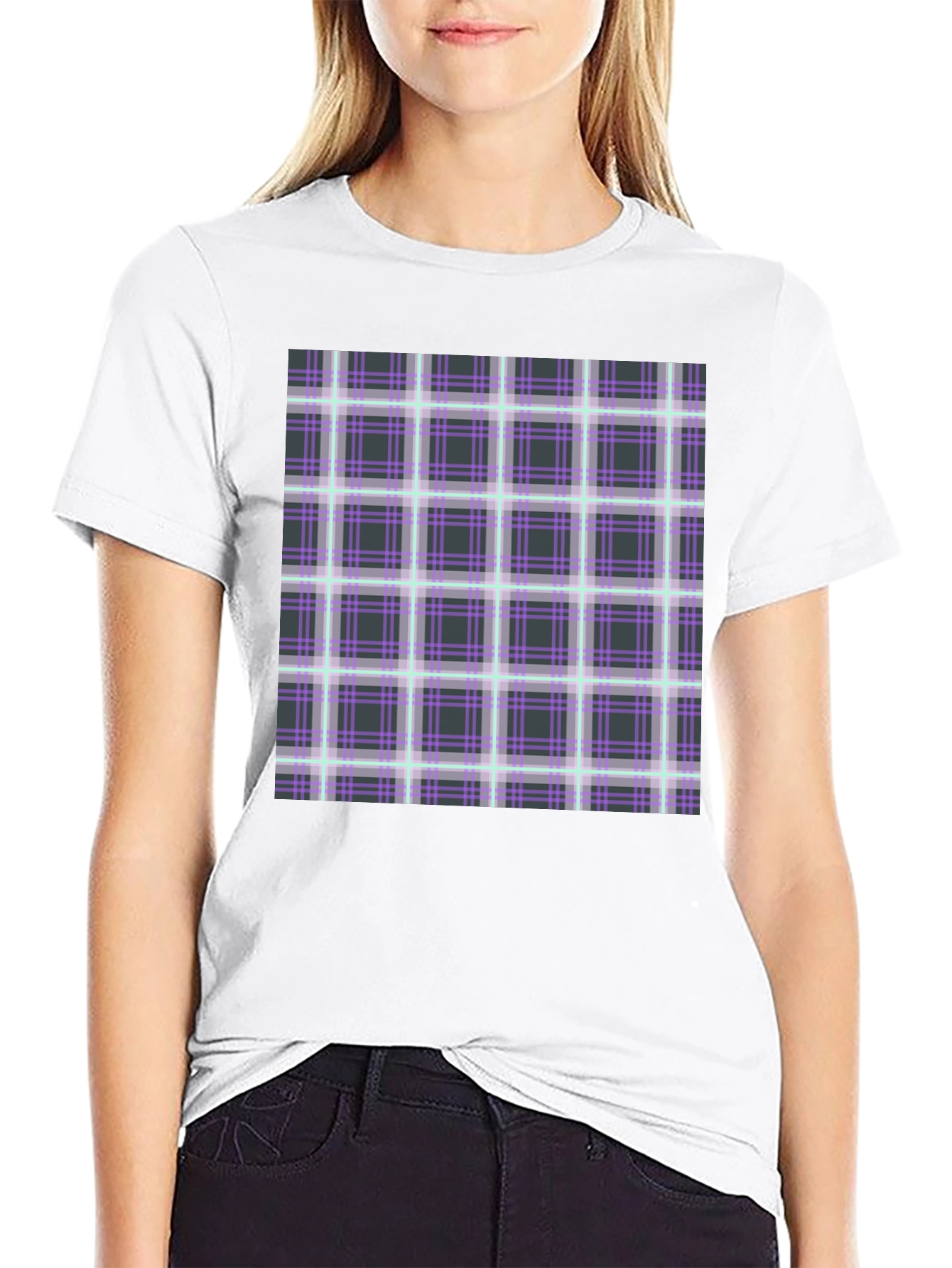 Plaid Graphic Print Black T-Shirt