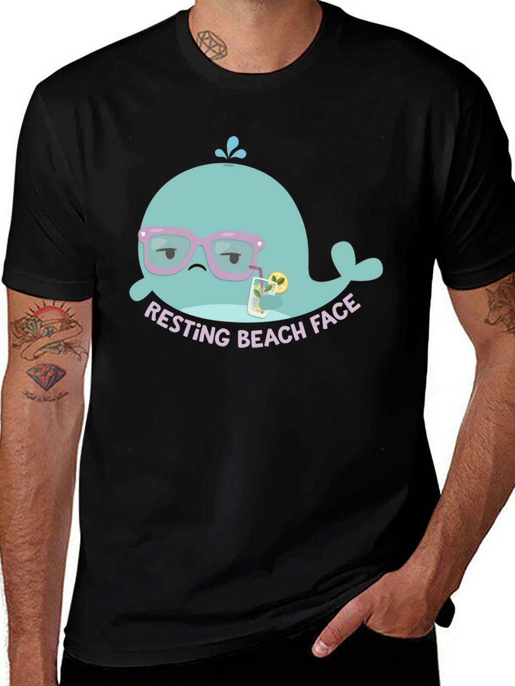 Resting Beach Face T-Shirt - Funny Cartoon Whale Tee