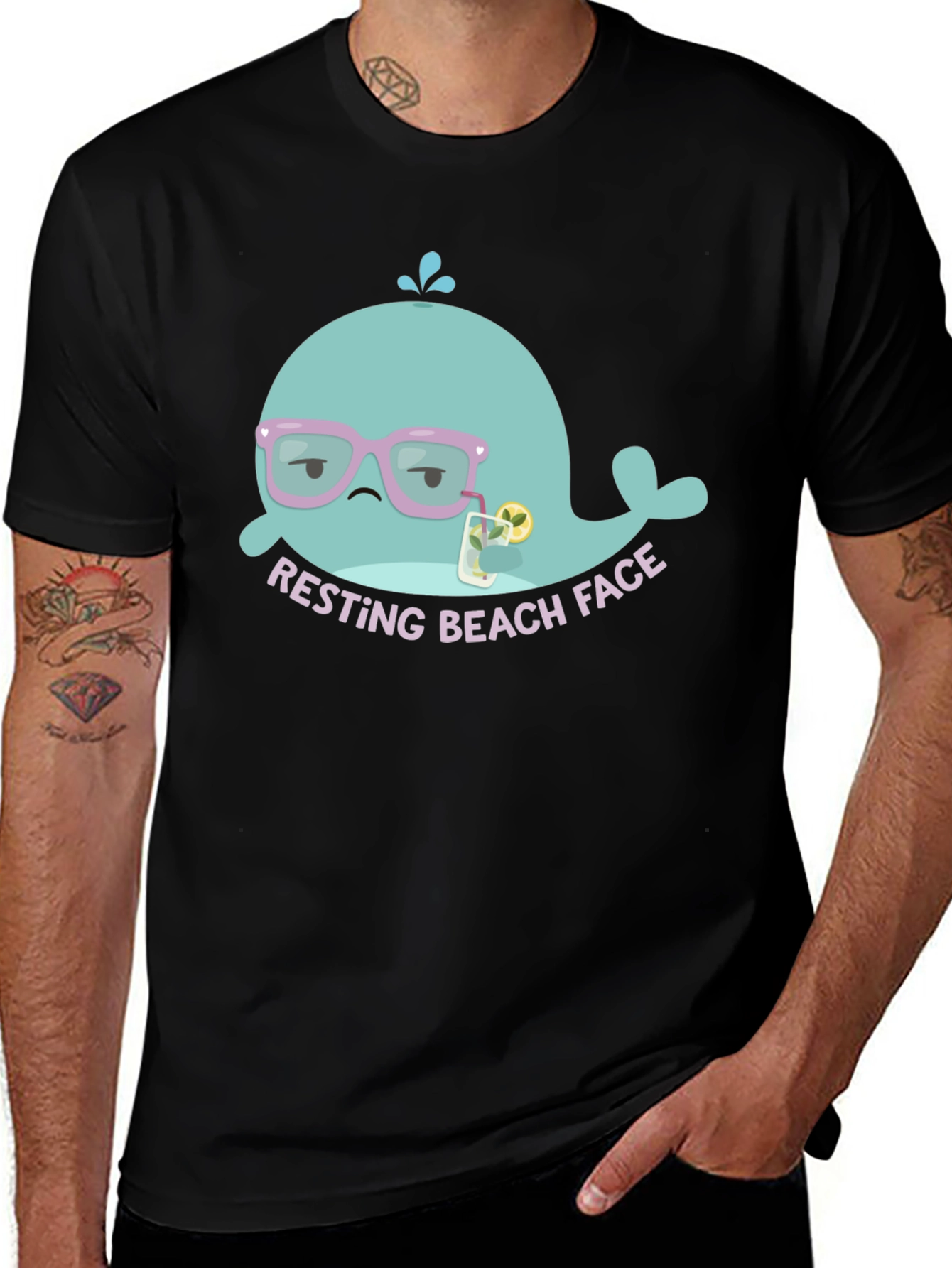 Resting Beach Face T-Shirt - Funny Cartoon Whale Tee