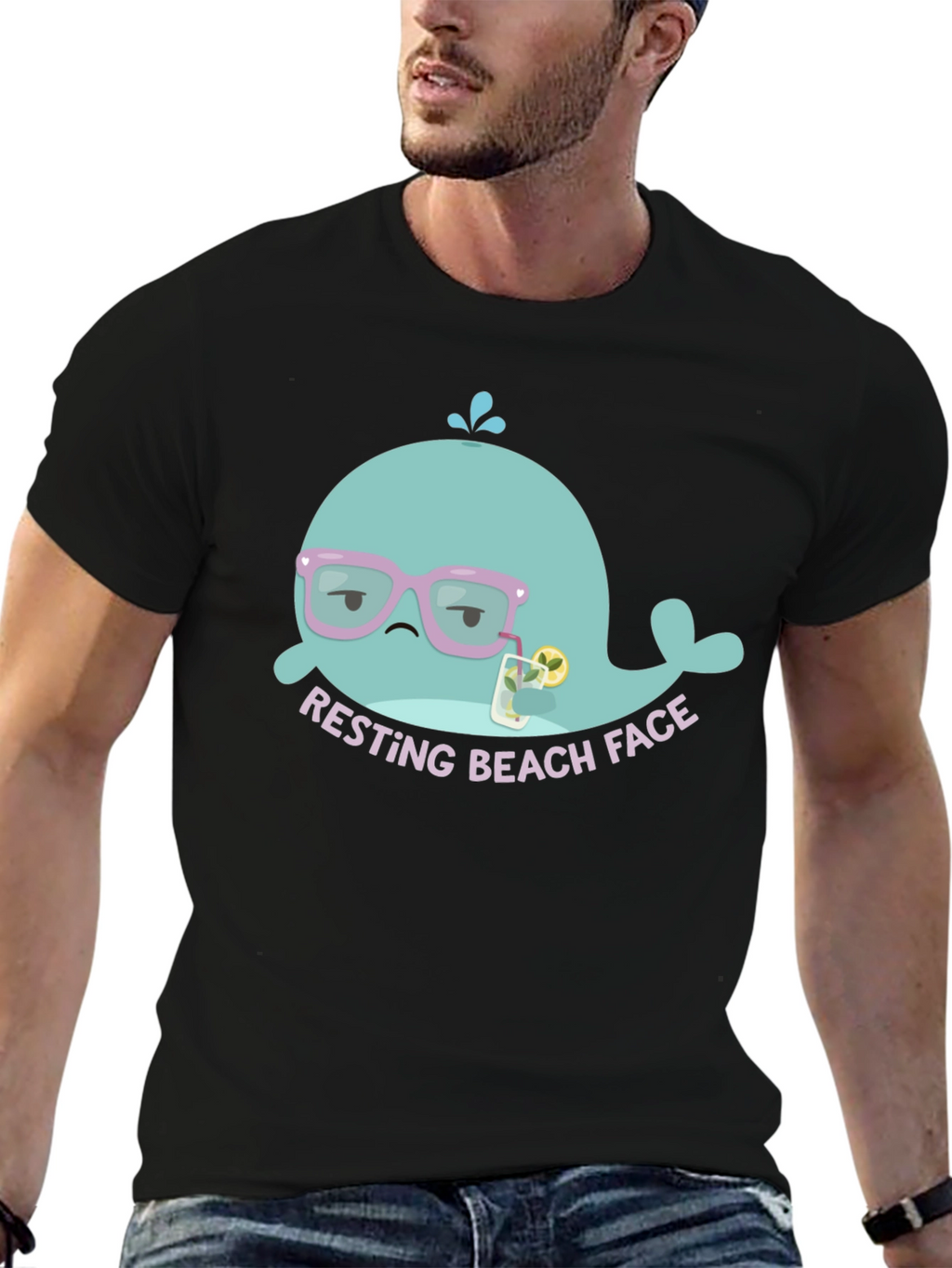 Resting Beach Face T-Shirt - Funny Cartoon Whale Tee