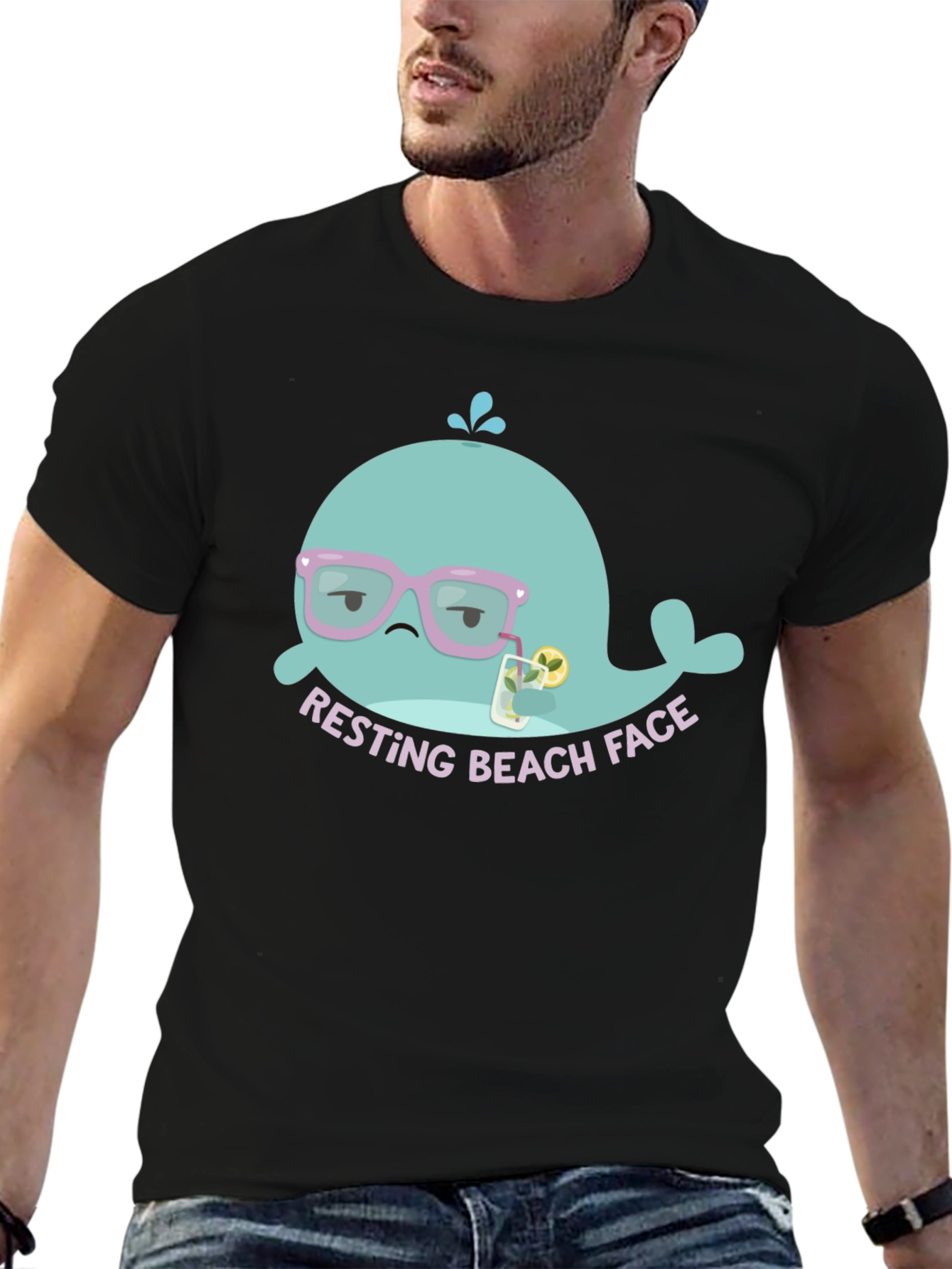 Resting Beach Face T-Shirt - Funny Cartoon Whale Tee