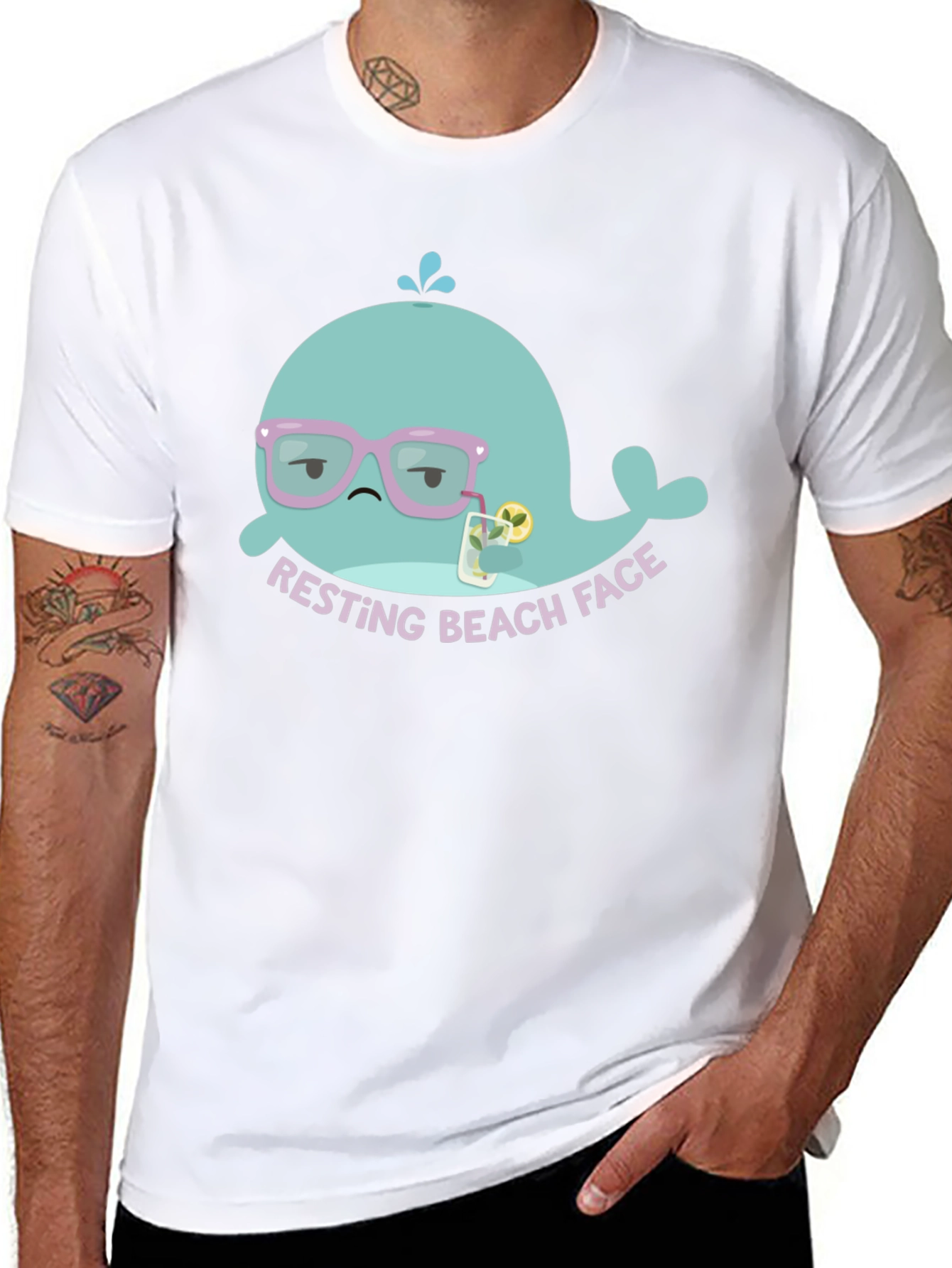 Resting Beach Face T-Shirt - Funny Cartoon Whale Tee