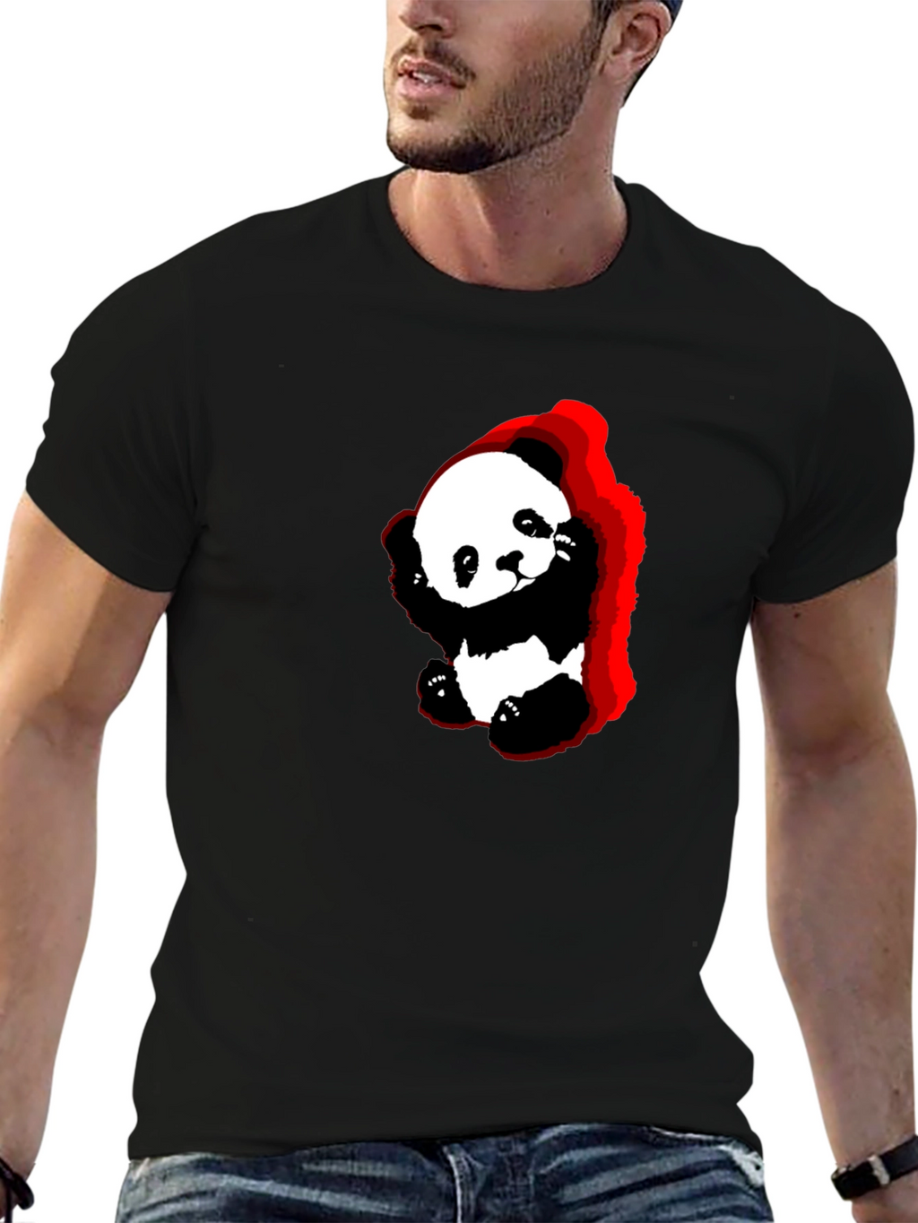 Cute Panda Graphic Black T-Shirt