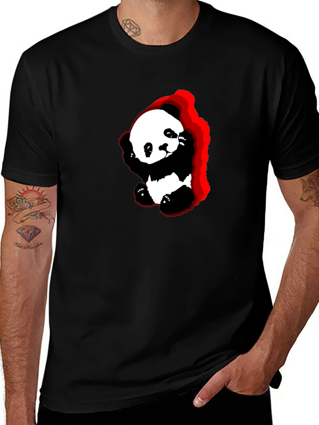 Cute Panda Graphic Black T-Shirt