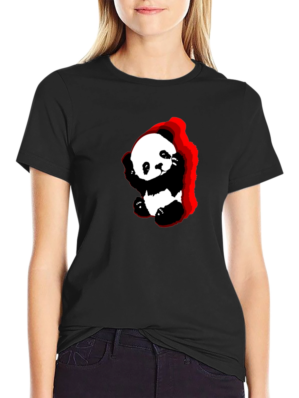 Cute Panda Graphic Black T-Shirt