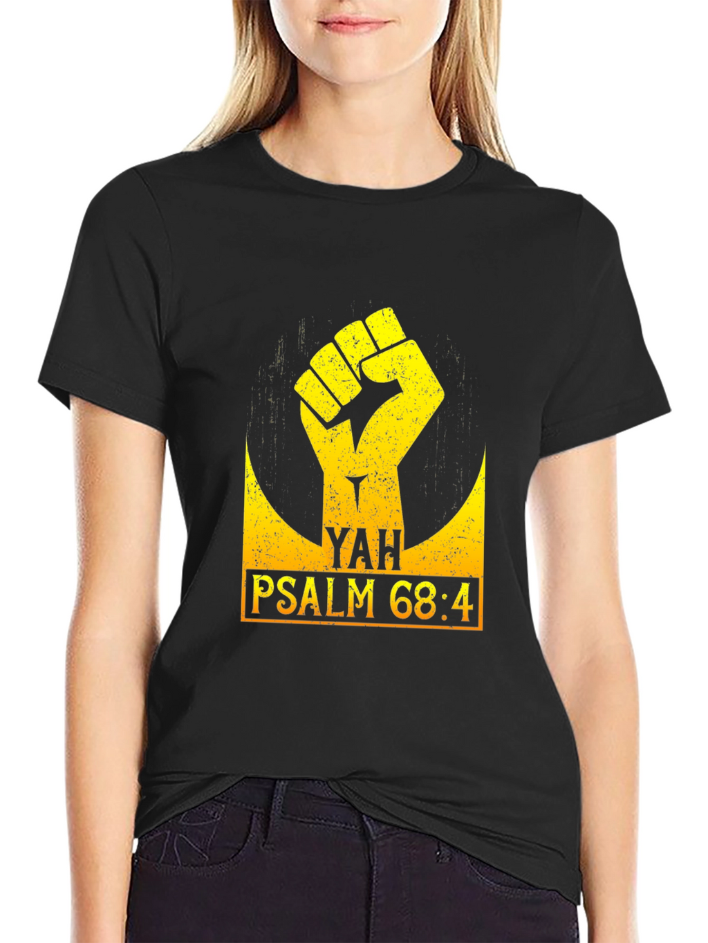 YAH Psalm 68:4 Fist Graphic Black T-Shirt
