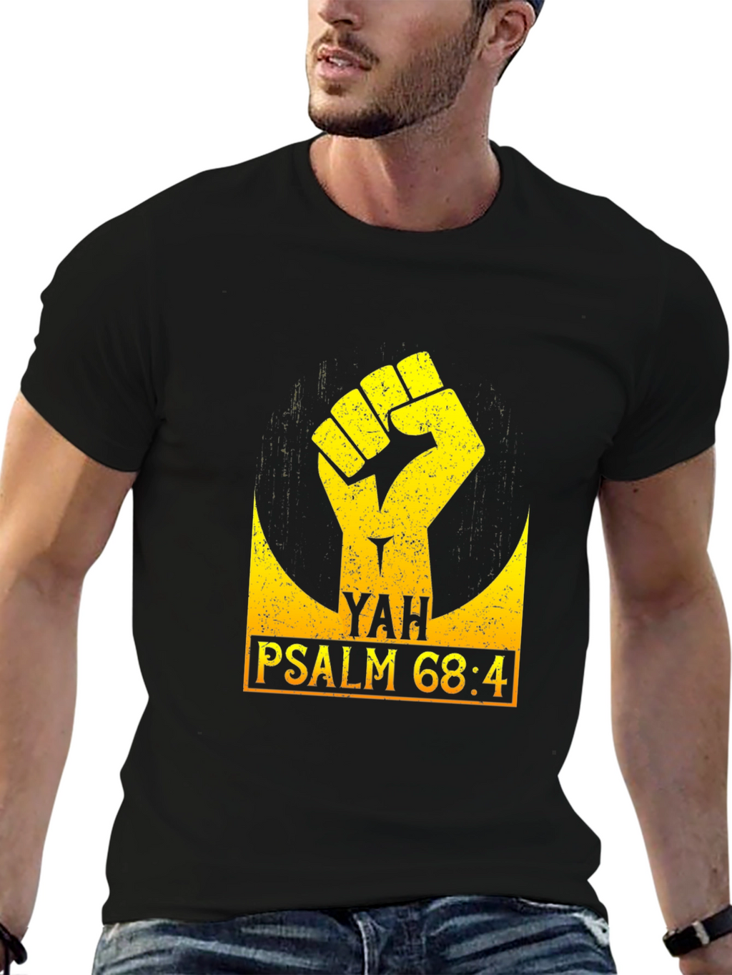 YAH Psalm 68:4 Fist Graphic Black T-Shirt