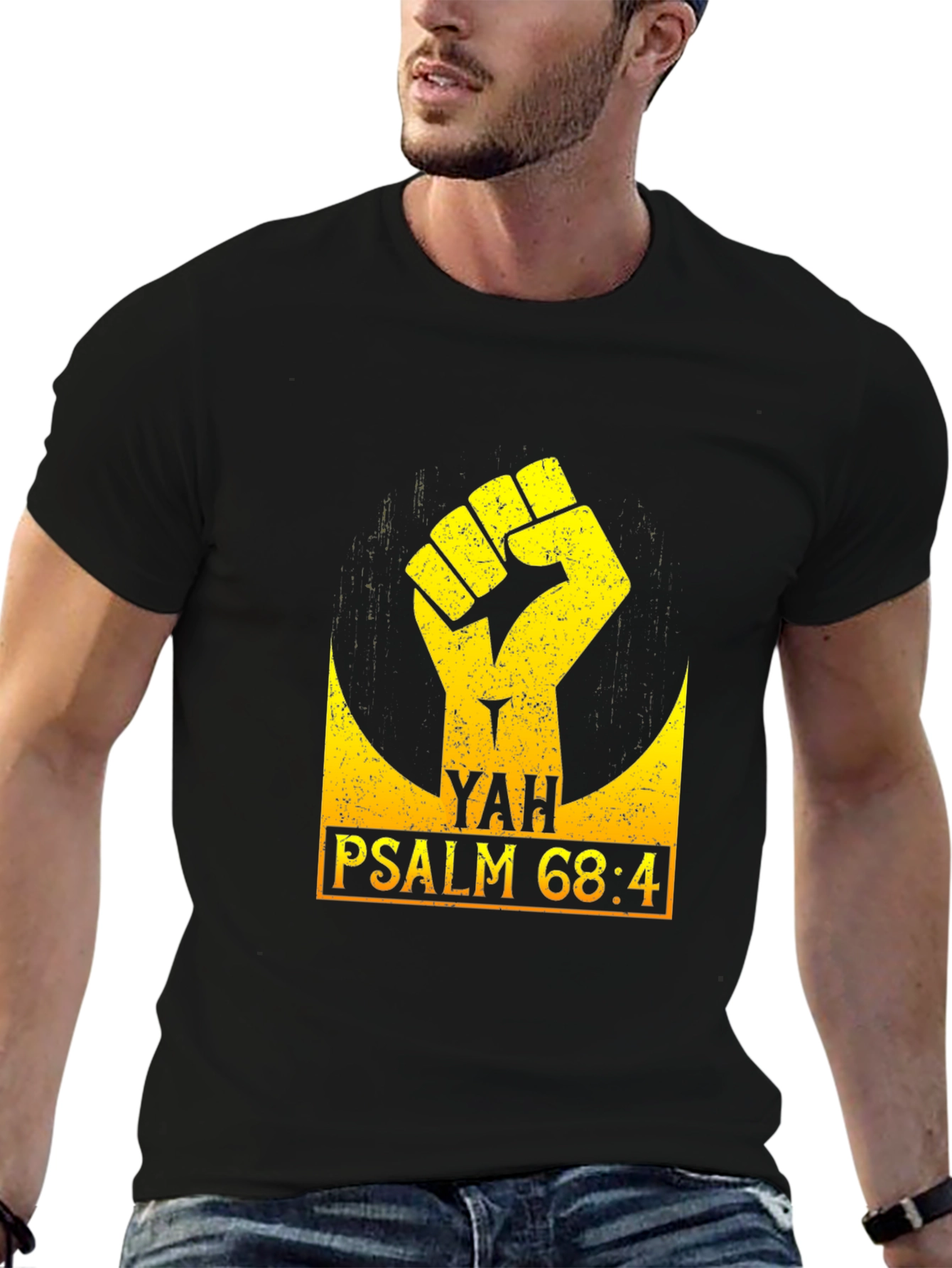 YAH Psalm 68:4 Fist Graphic Black T-Shirt