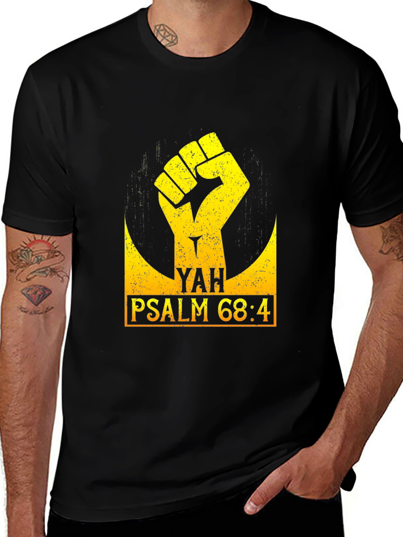 YAH Psalm 68:4 Fist Graphic Black T-Shirt