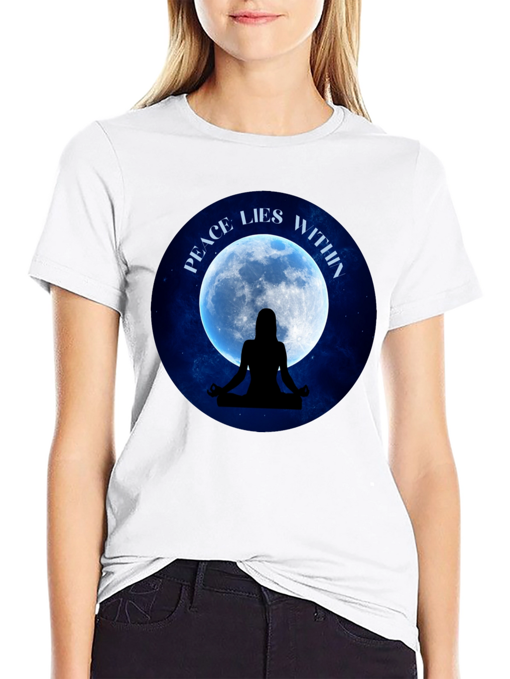 Peace Within T-Shirt - Meditating Silhouette Moon Graphic Tee