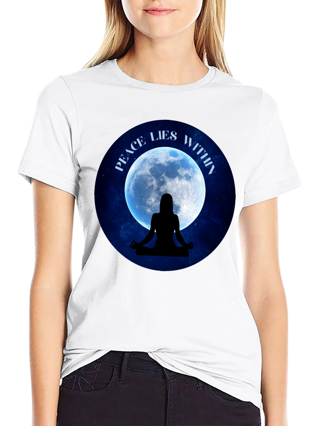 Peace Within T-Shirt - Meditating Silhouette Moon Graphic Tee
